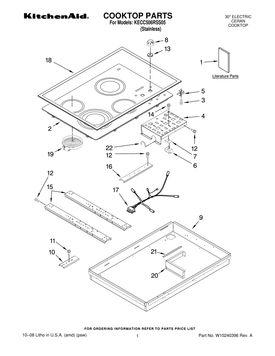 KitchenAid KECC506RSS05 manual Cooktop Parts 