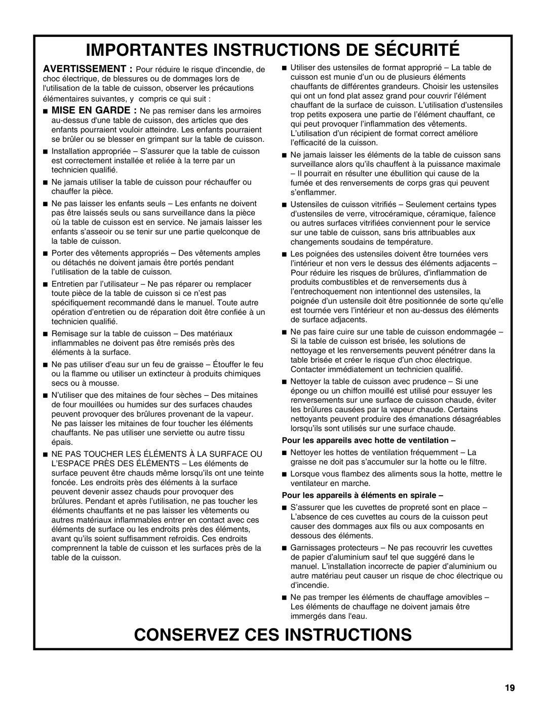 KitchenAid KECC056, KECC507, KECC506 manual Importantes Instructions De Sécurité, Conservez Ces Instructions 