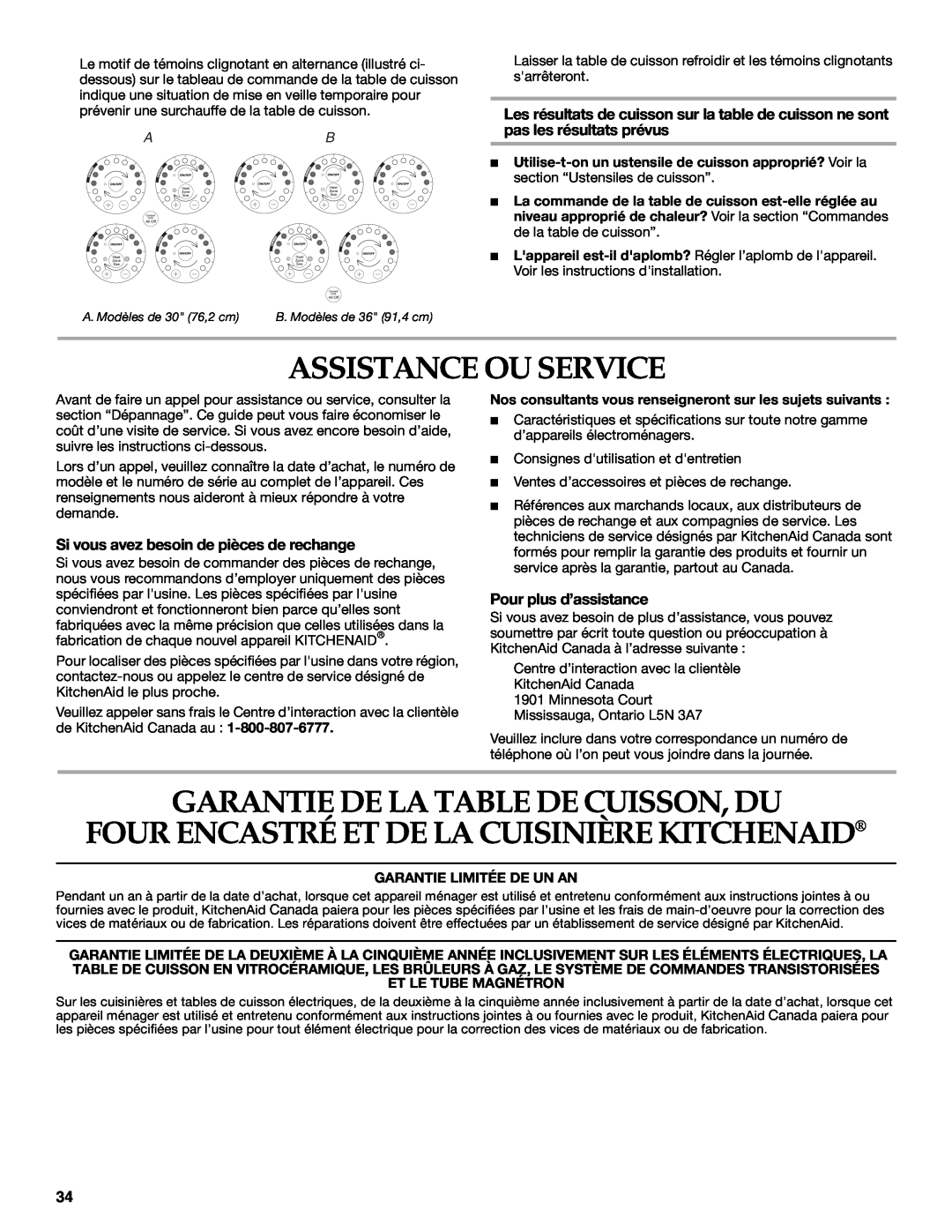 KitchenAid KECC056 Assistance Ou Service, Garantie De La Table De Cuisson, Du, Si vous avez besoin de pièces de rechange 