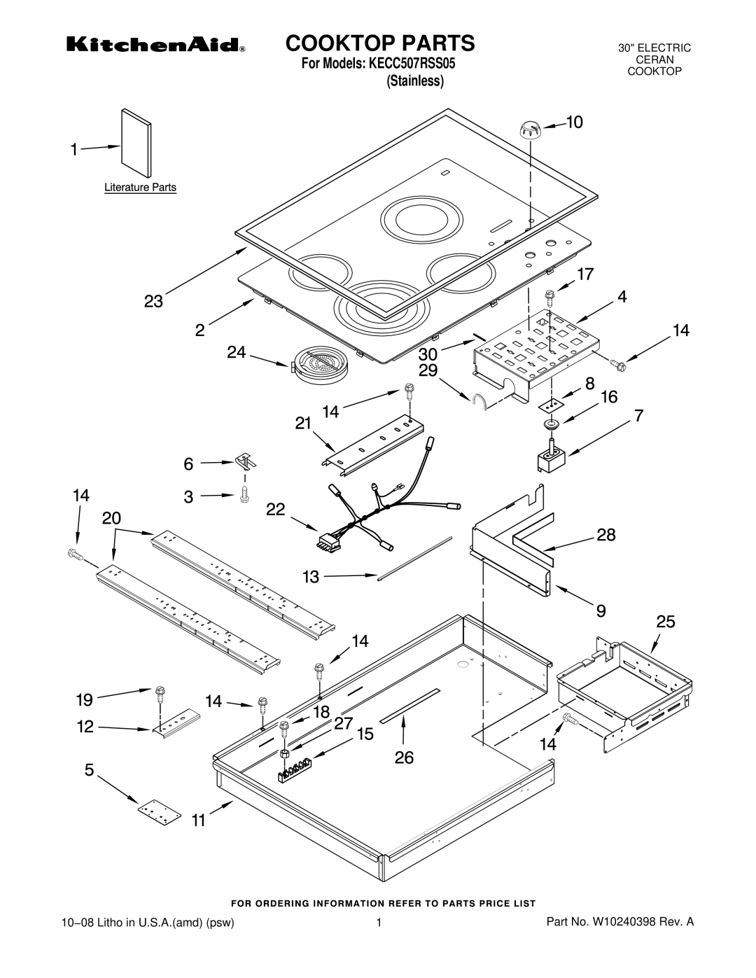 KitchenAid KECC507RSS05 manual Cooktop Parts 