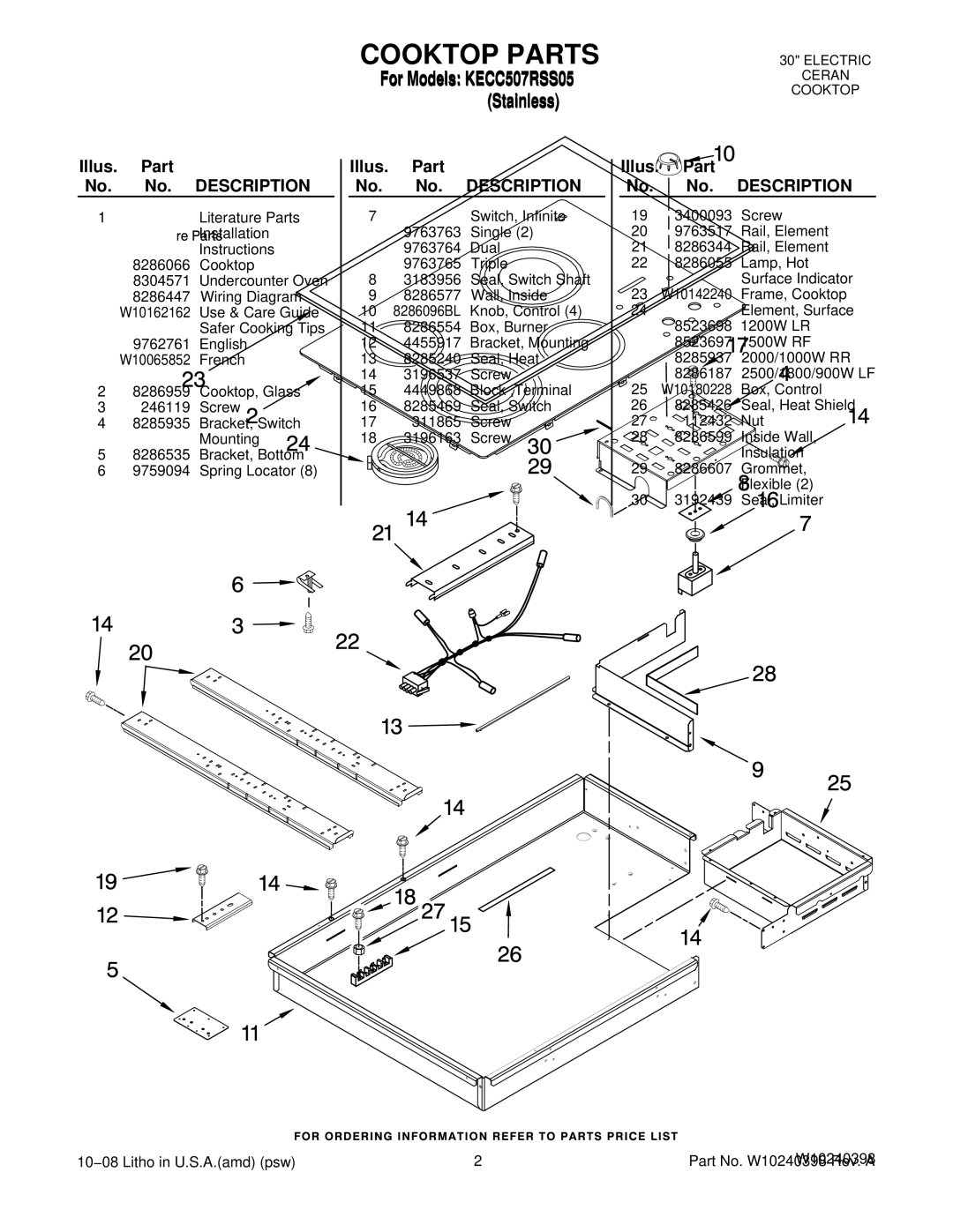 KitchenAid KECC507RSS05 manual Illus. Part No. No. Description 