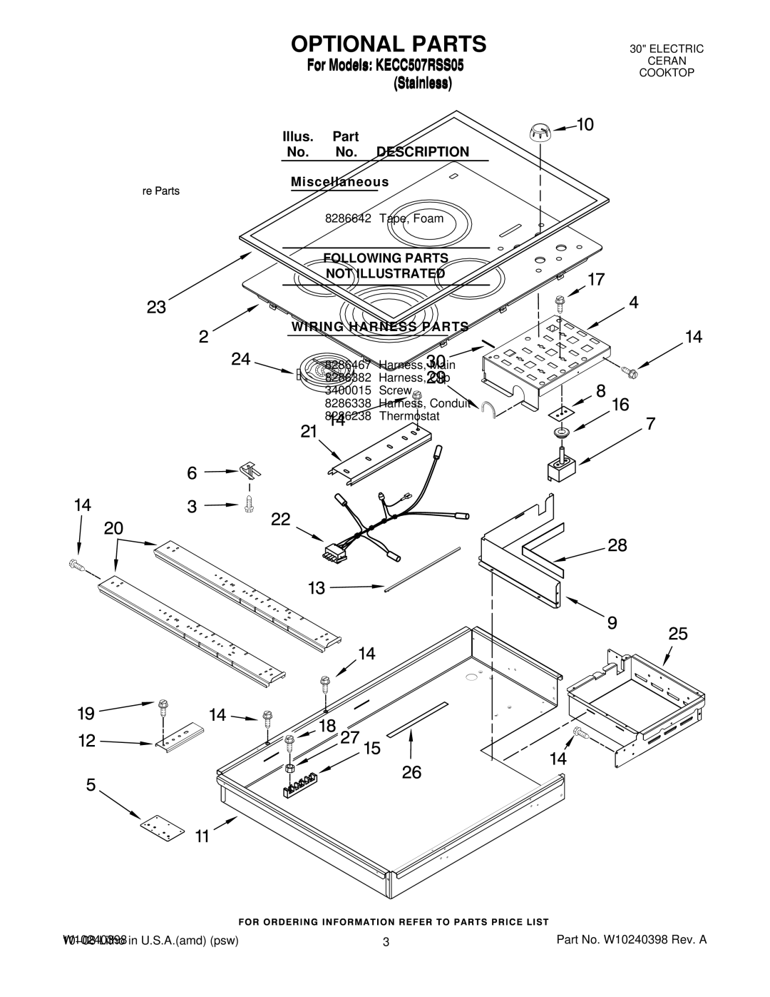 KitchenAid KECC507RSS05 manual Optional Parts, Illus. Part No. No. Description Miscellaneous 