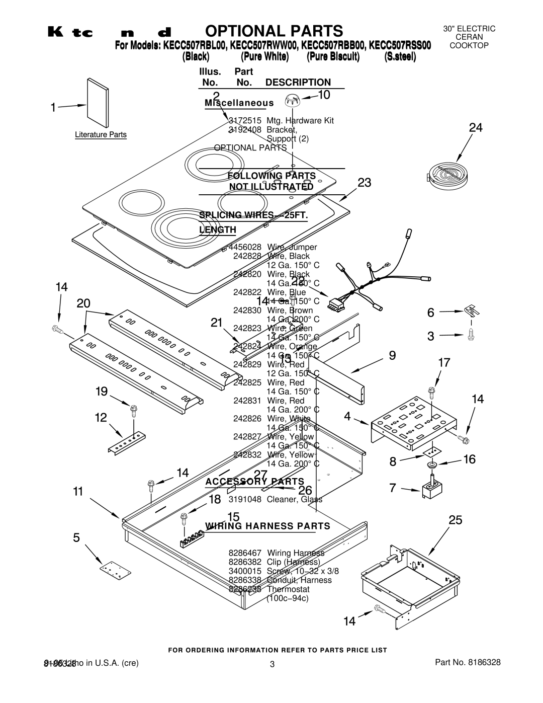 KitchenAid KECC507RSS00 Optional Parts, Illus Part No. Description Miscellaneous, Accessory Parts, Wiring Harness Parts 