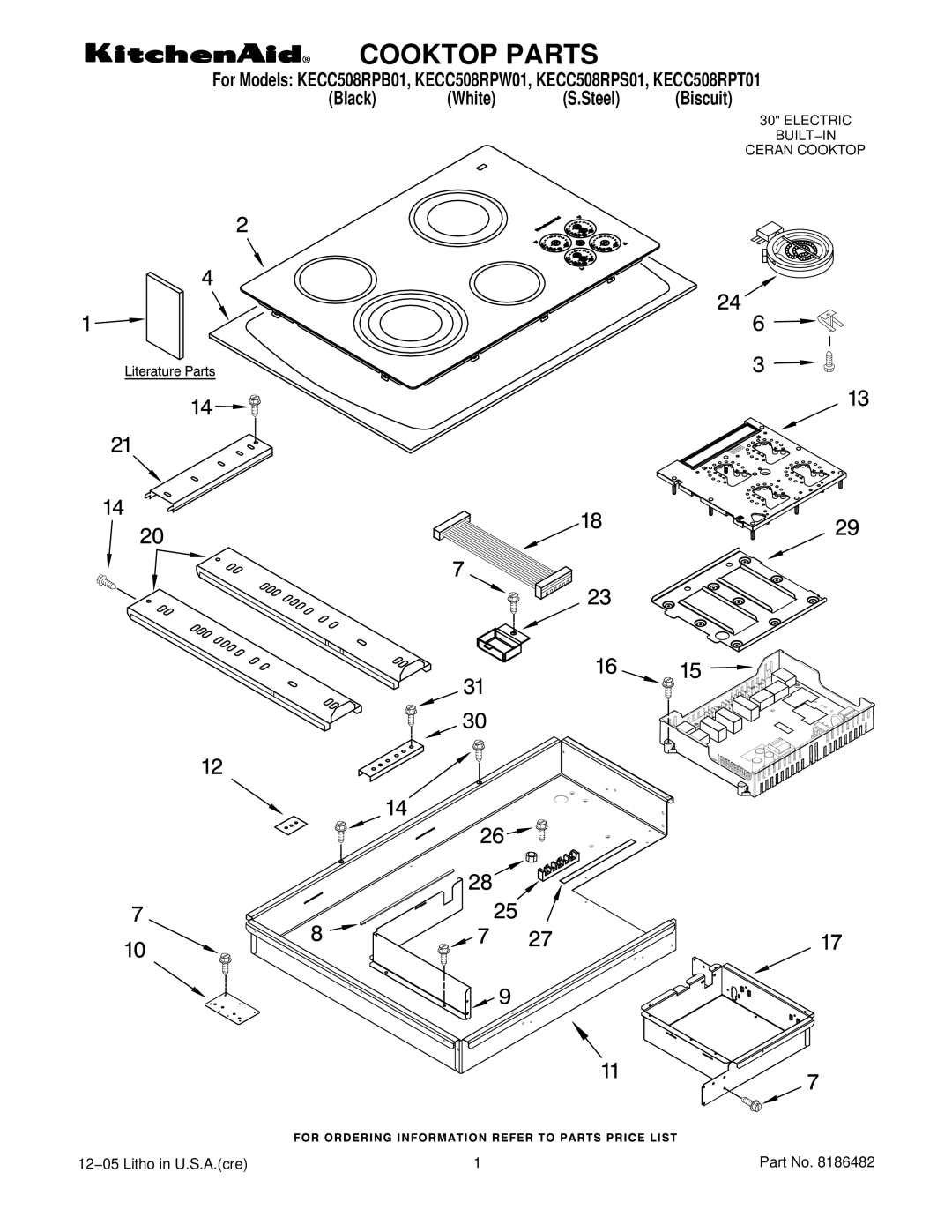 KitchenAid KECC508RPW01, KECC508RPT01, KECC508RPB01, KECC508RPS01 manual Cooktop Parts 