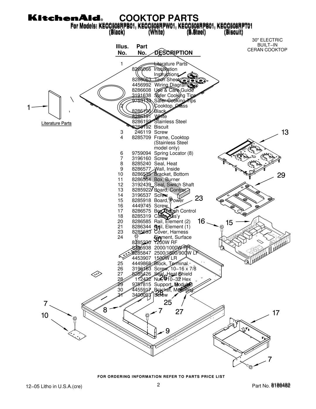 KitchenAid KECC508RPB01, KECC508RPT01, KECC508RPW01, KECC508RPS01 manual Illus Part No. Description 