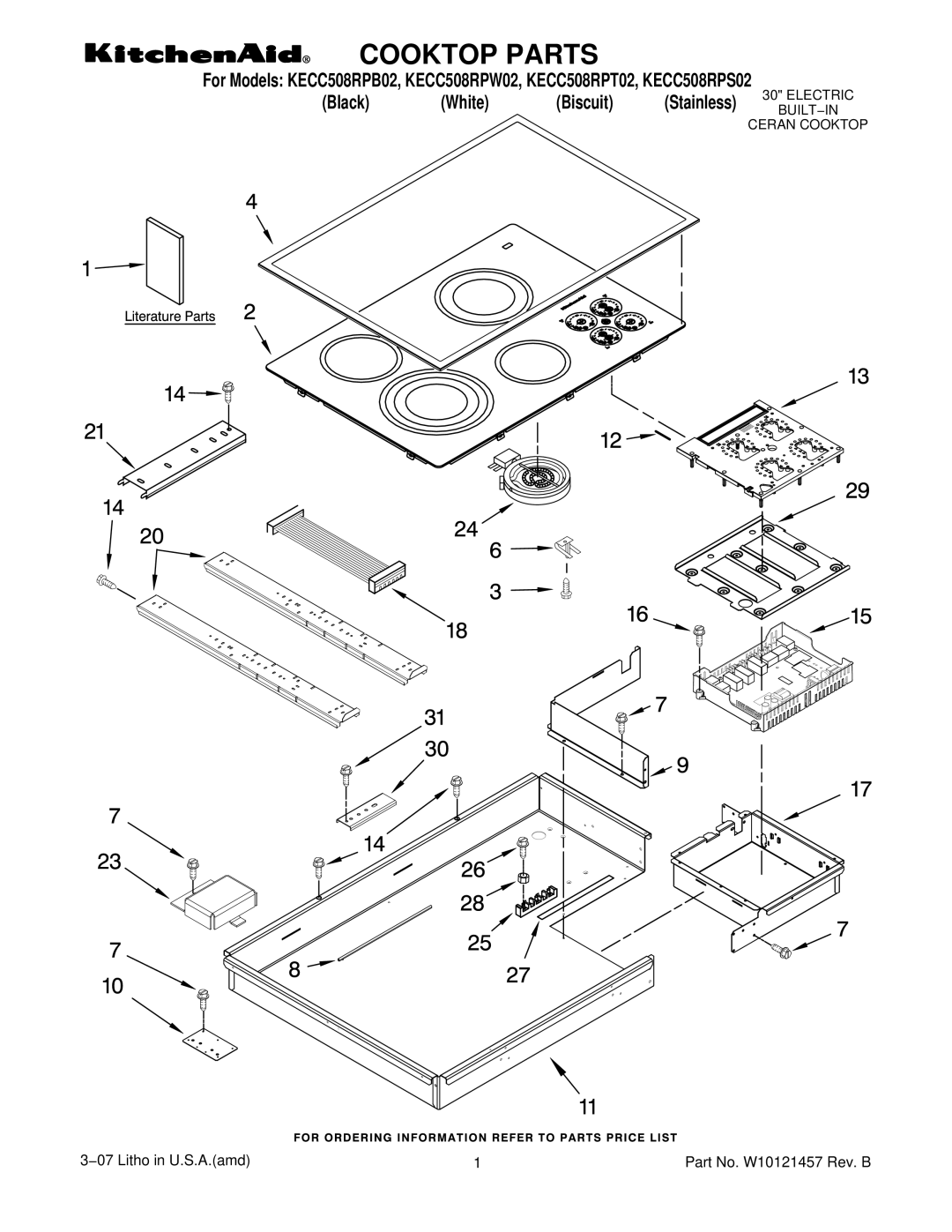 KitchenAid KECC508RPT02, KECC508RPW02, KECC508RPB02, KECC508RPS02 manual Cooktop Parts 