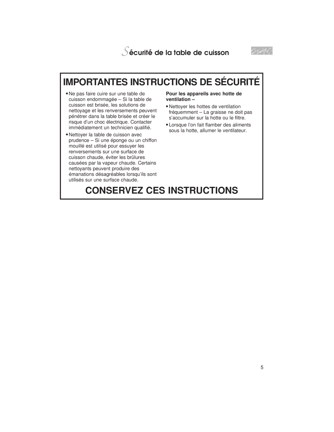 KitchenAid KECC563H, KECC507H, KECC051H warranty Pour les appareils avec hotte de ventilation 