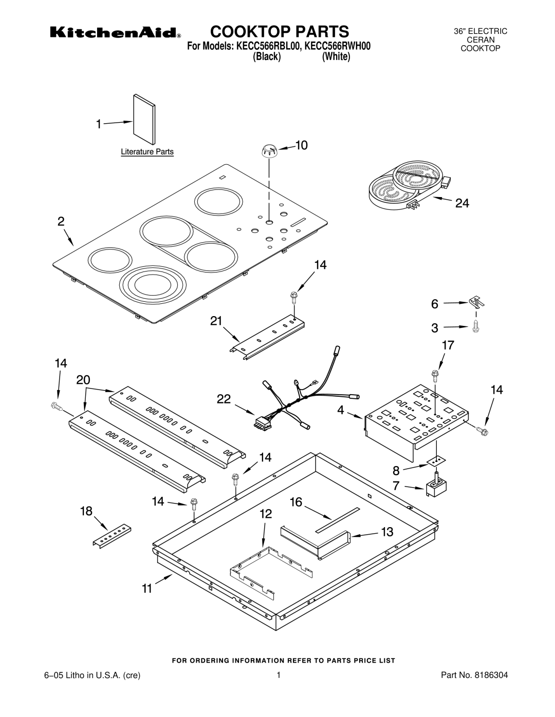 KitchenAid KECC566RWH00, KECC566RBL00 manual Cooktop Parts 