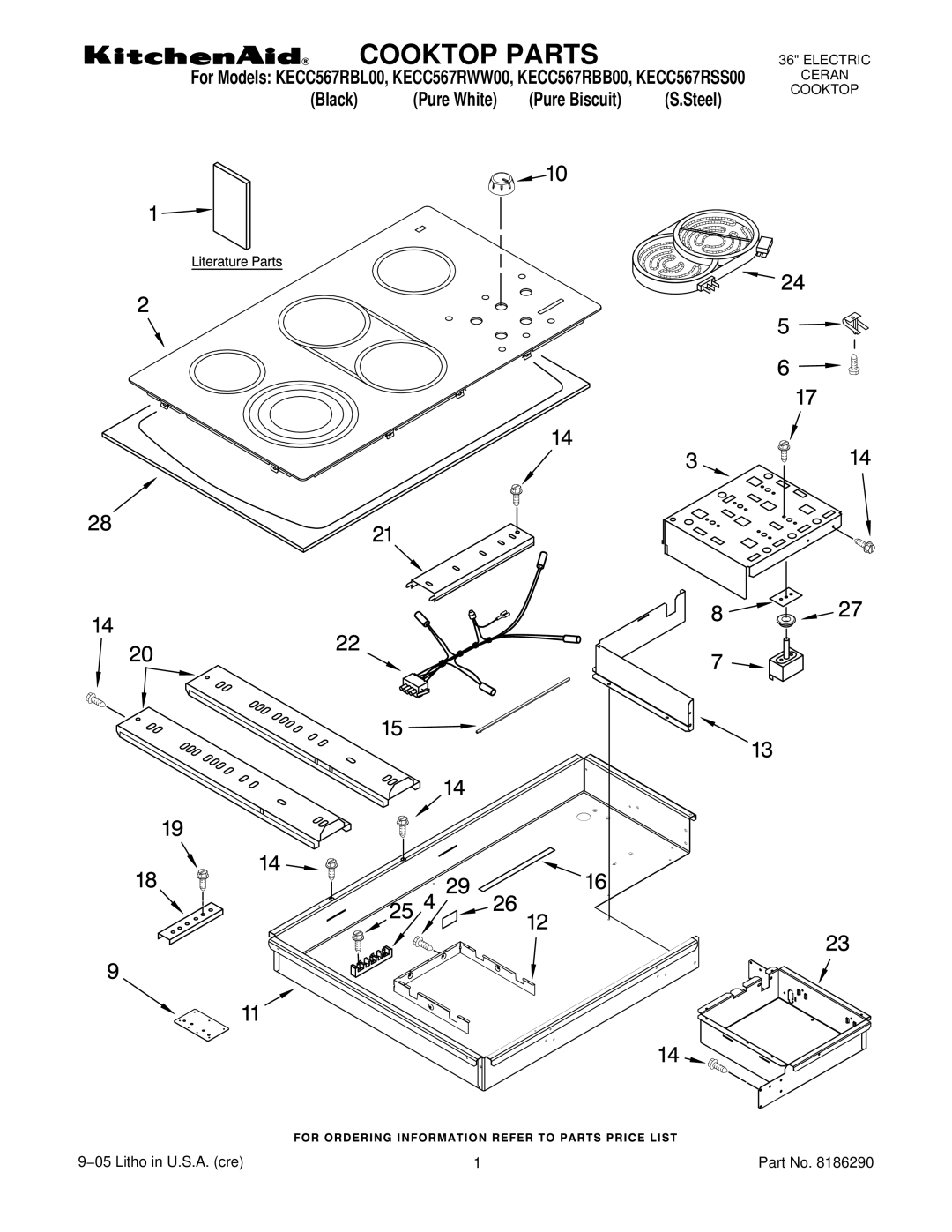 KitchenAid KECC567RSS00, KECC567RBL00, KECC567RWW00, KECC567RBB00 manual Cooktop Parts 