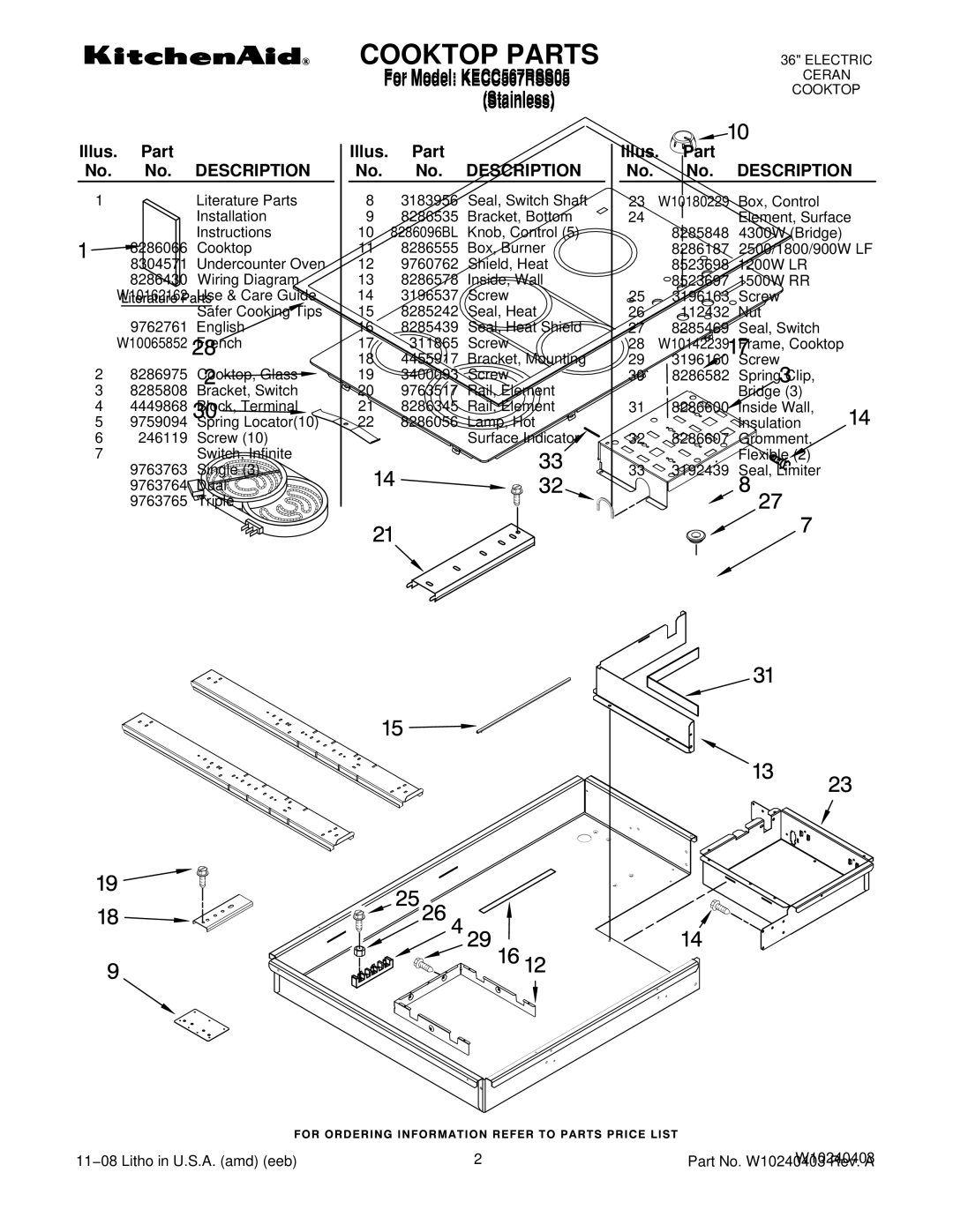 KitchenAid KECC567RSS05 manual Illus. Part No. No. Description 