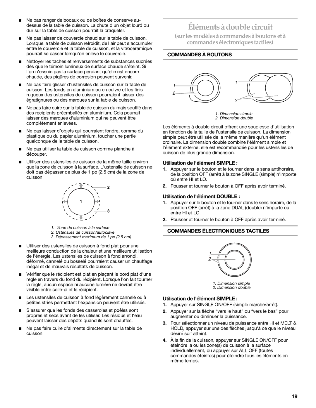 KitchenAid KECC502, KECC568, KECC567, KECC507 Éléments àdouble circuit, Commandes À Boutons, Utilisation de lélément Simple 