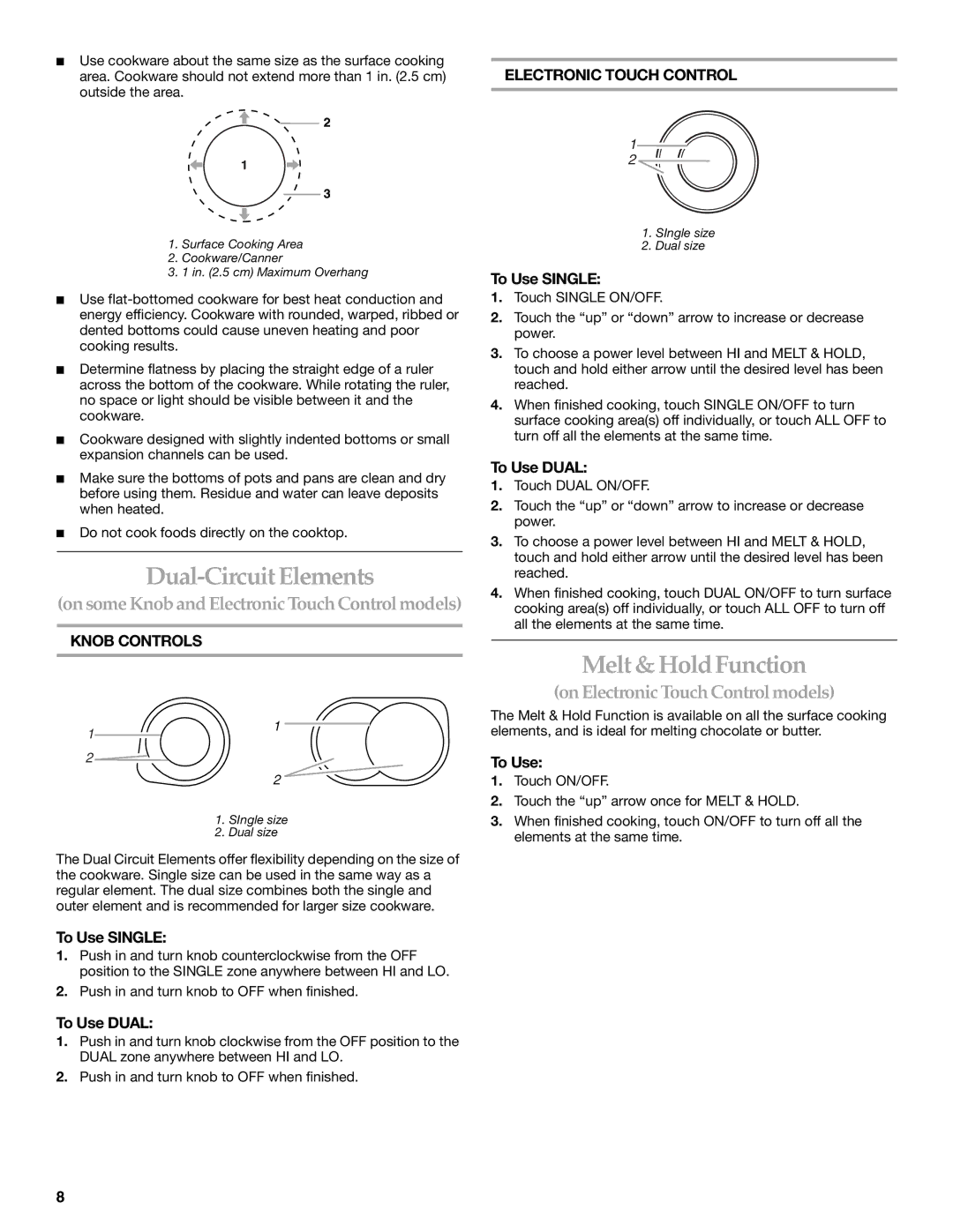 KitchenAid KECC567 Dual-Circuit Elements, Melt & Hold Function, Knob Controls Electronic Touch Control, To Use Single 