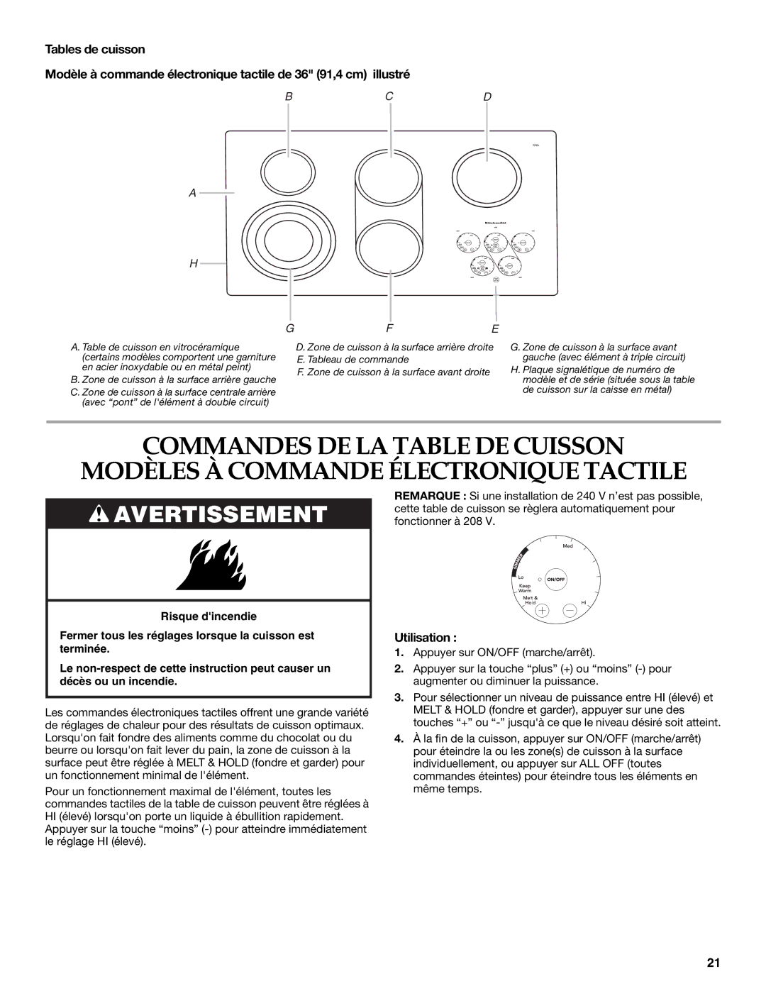 KitchenAid KECV568, KECC568, KECC567, KECC566, KECC508 manual Utilisation, Bcd Gfe 