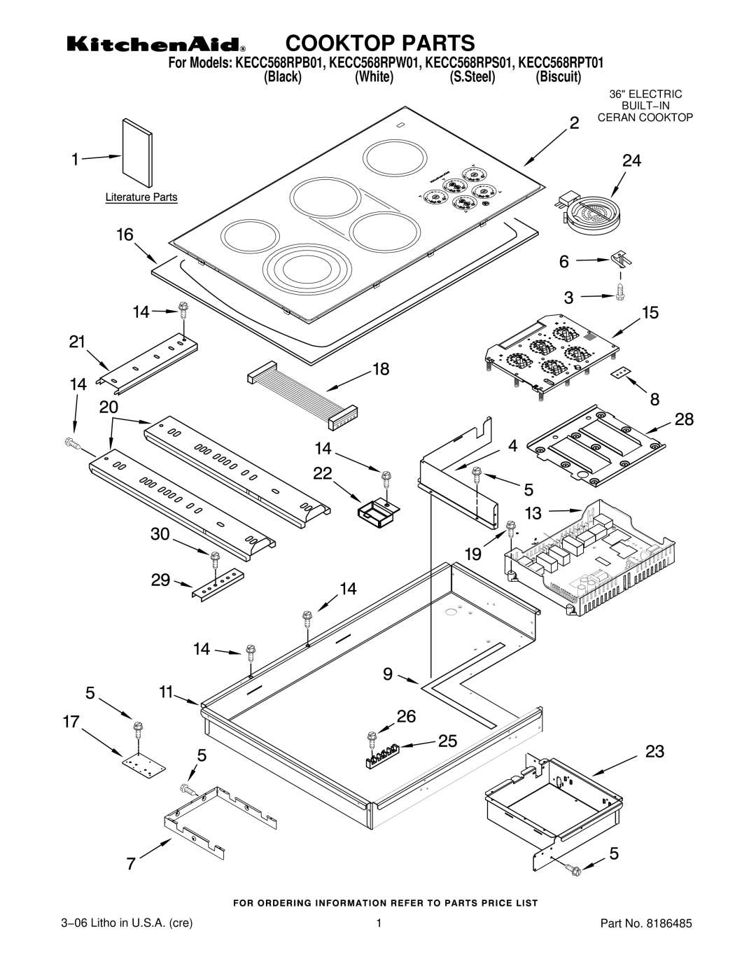 KitchenAid KECC568RPW01, KECC568RPT01, KECC568RPB01, KECC568RPS01 manual Cooktop Parts 