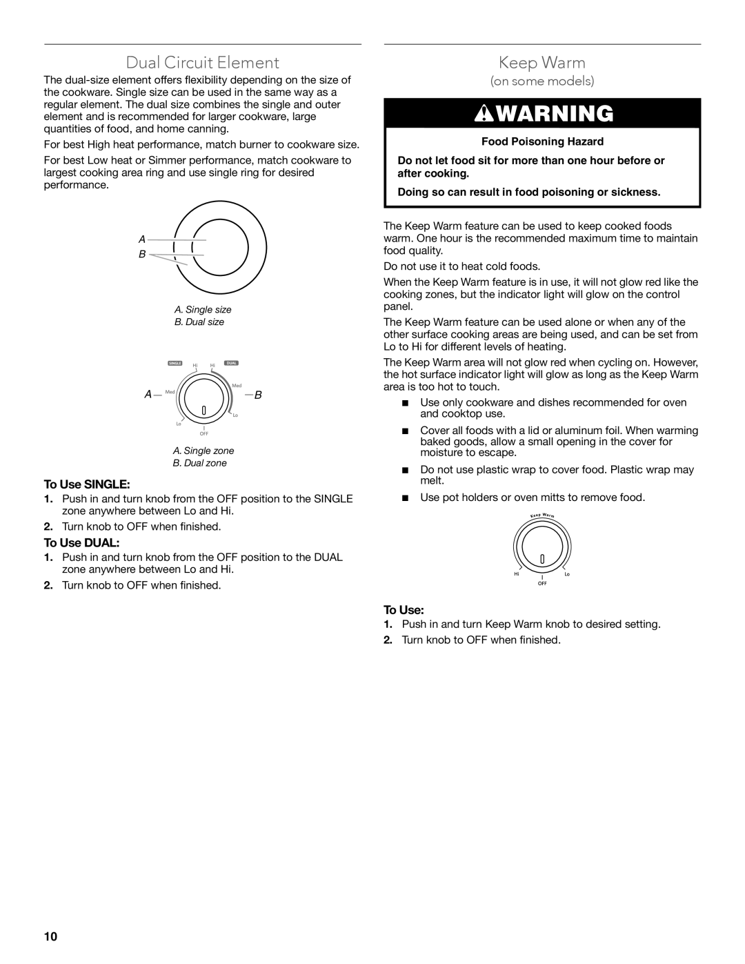 KitchenAid KECC607BSS manual Dual Circuit Element, To Use Single, To Use Dual 