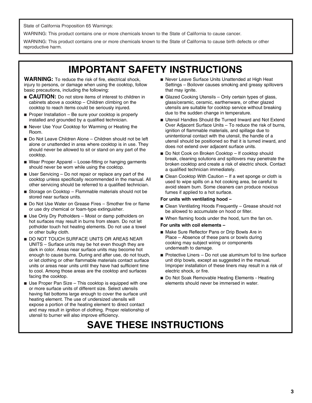 KitchenAid KECC607BSS manual Important Safety Instructions 