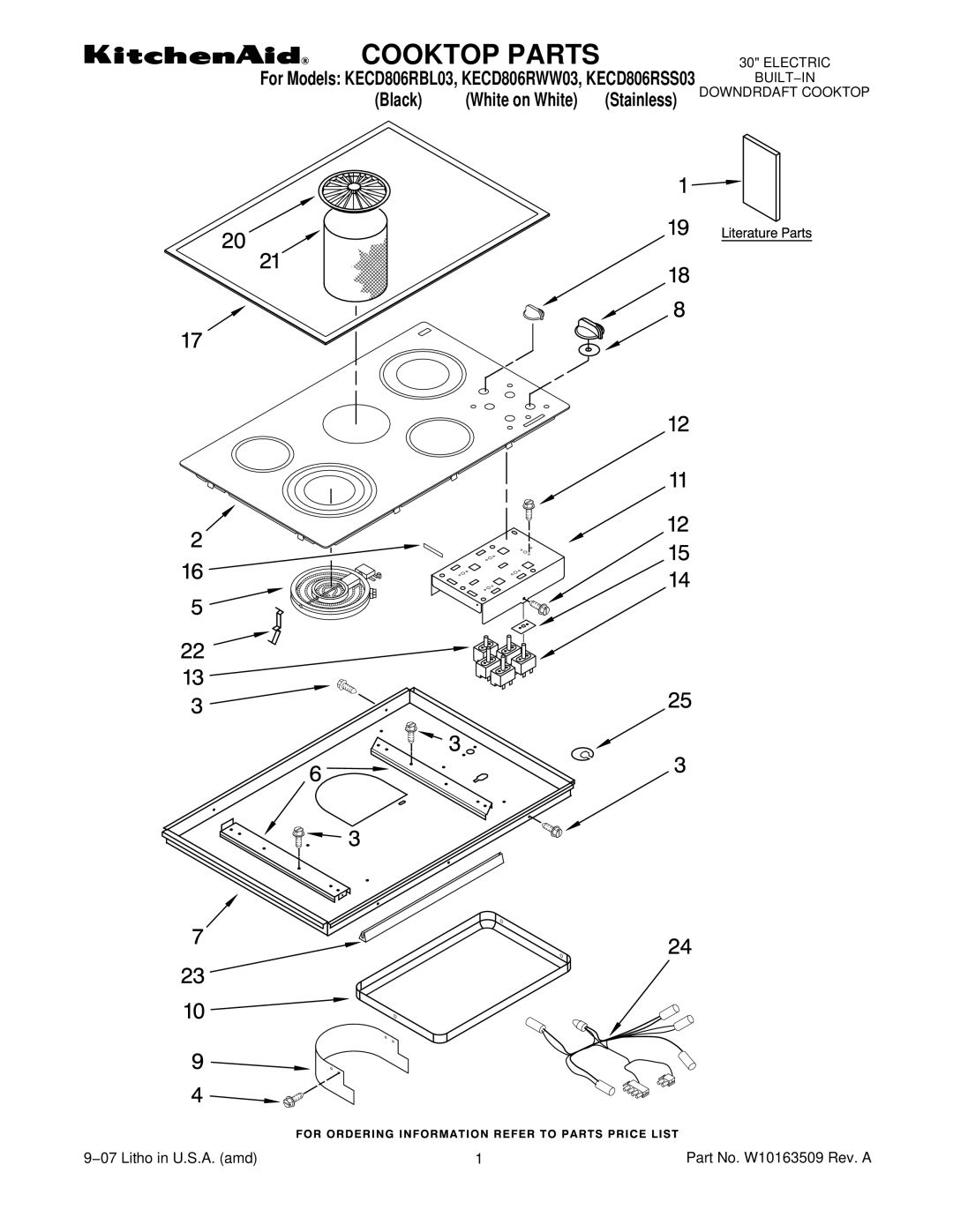 KitchenAid KECD806RSS03, KECD806RBL03, KECD806RWW03 manual Cooktop Parts 