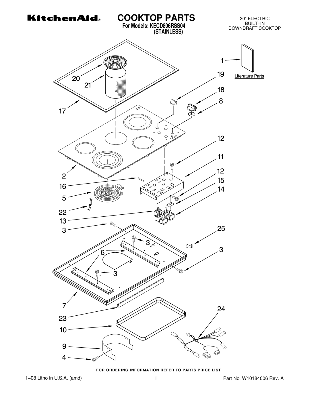 KitchenAid KECD806RSS04 manual Cooktop Parts 