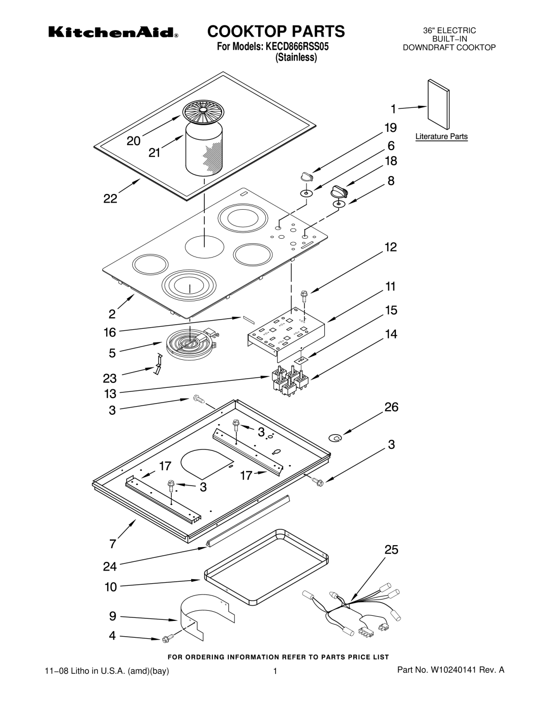 KitchenAid KECD866RSS05 manual Cooktop Parts 