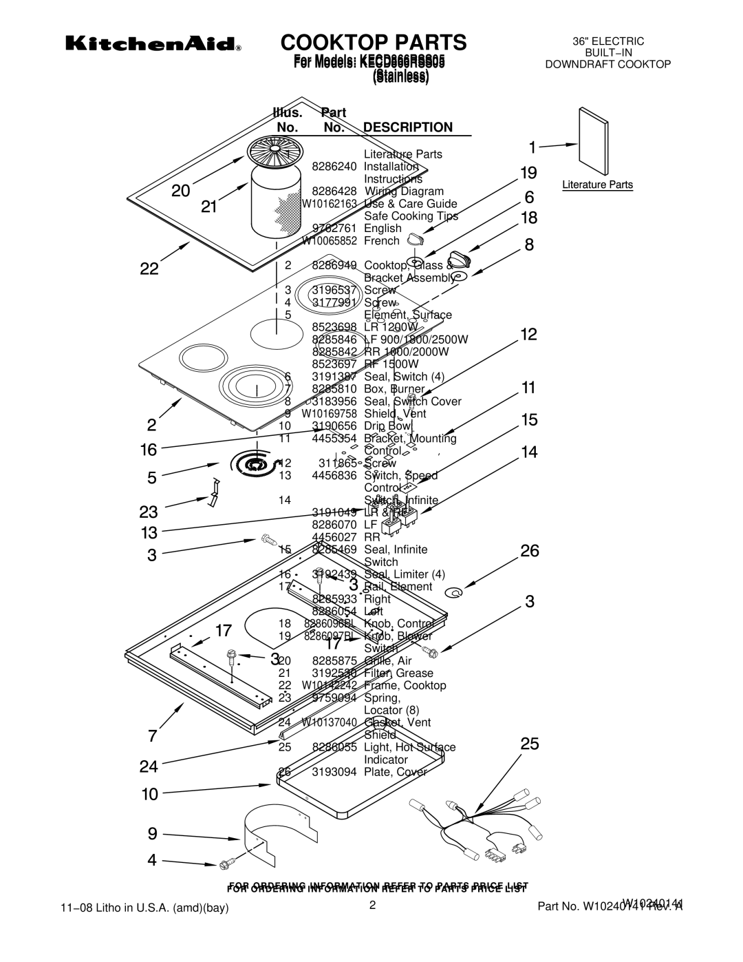 KitchenAid KECD866RSS05 manual Illus. Part No. No. Description 