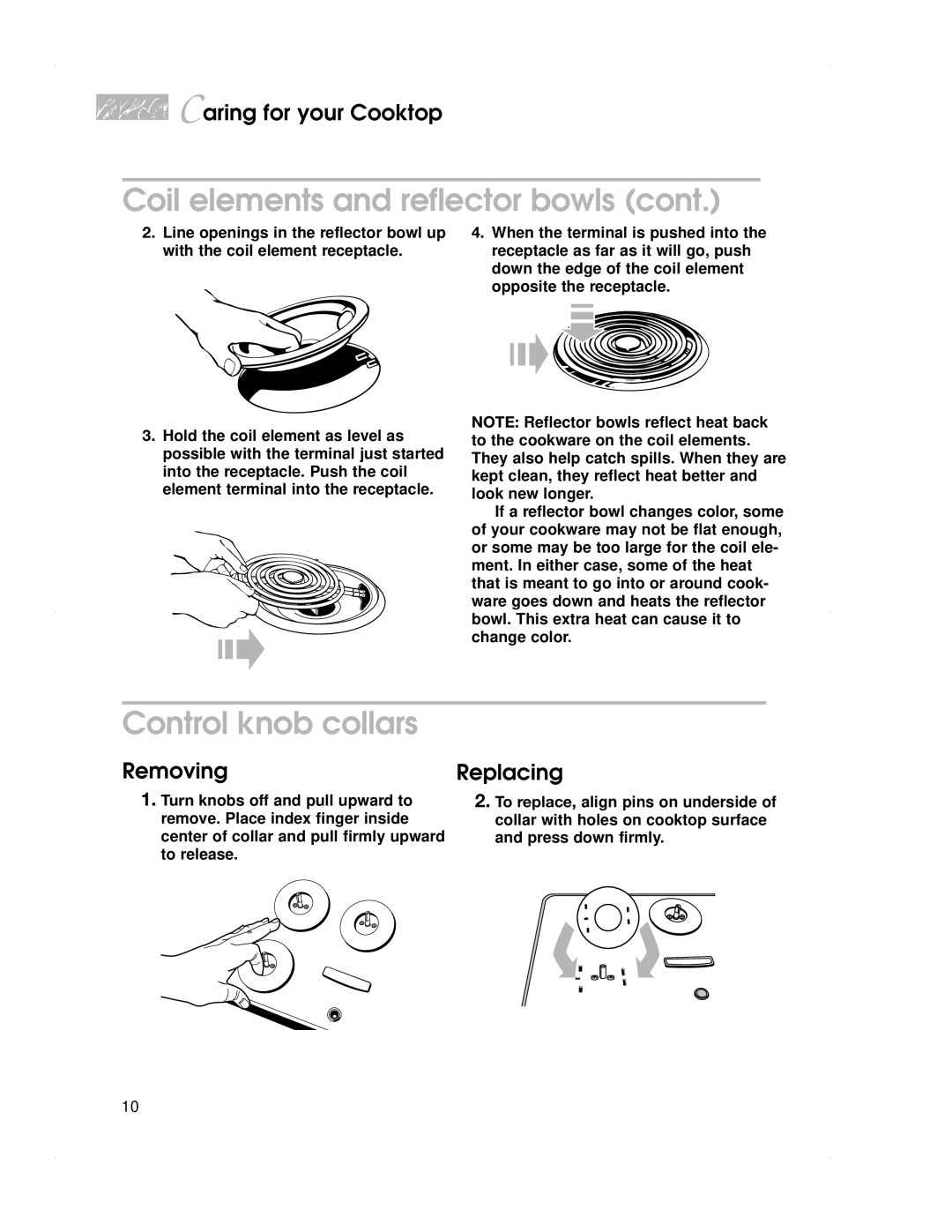 KitchenAid KECS161, KECS100 warranty Control knob collars, Caring for your Cooktop 