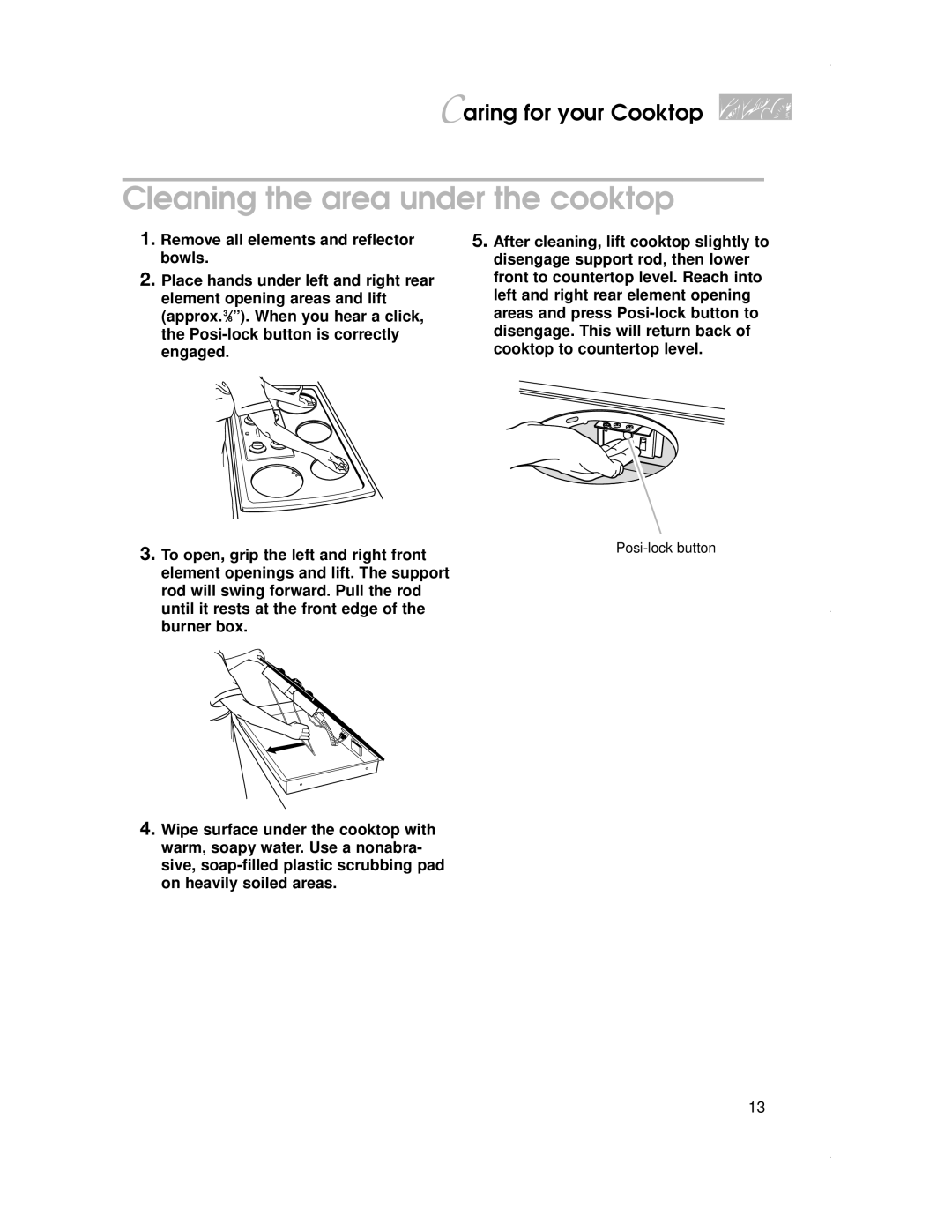 KitchenAid KECS100, KECS161 warranty Cleaning the area under the cooktop 