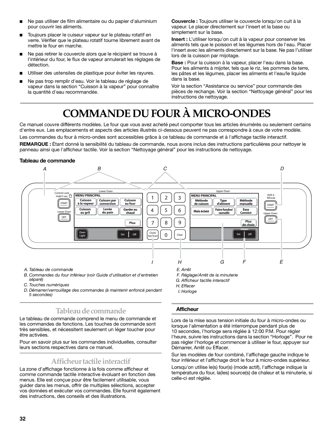 KitchenAid KEHU309 Commande DU Four À MICRO-ONDES, Tableaudecommande, Afficheur tactile interactif, Tableau de commande 