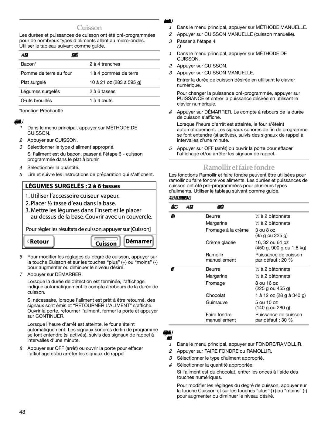 KitchenAid KEHU309 manual Cuisson, Ramolliretfaire fondre, Utilisation de la cuisson programmée 