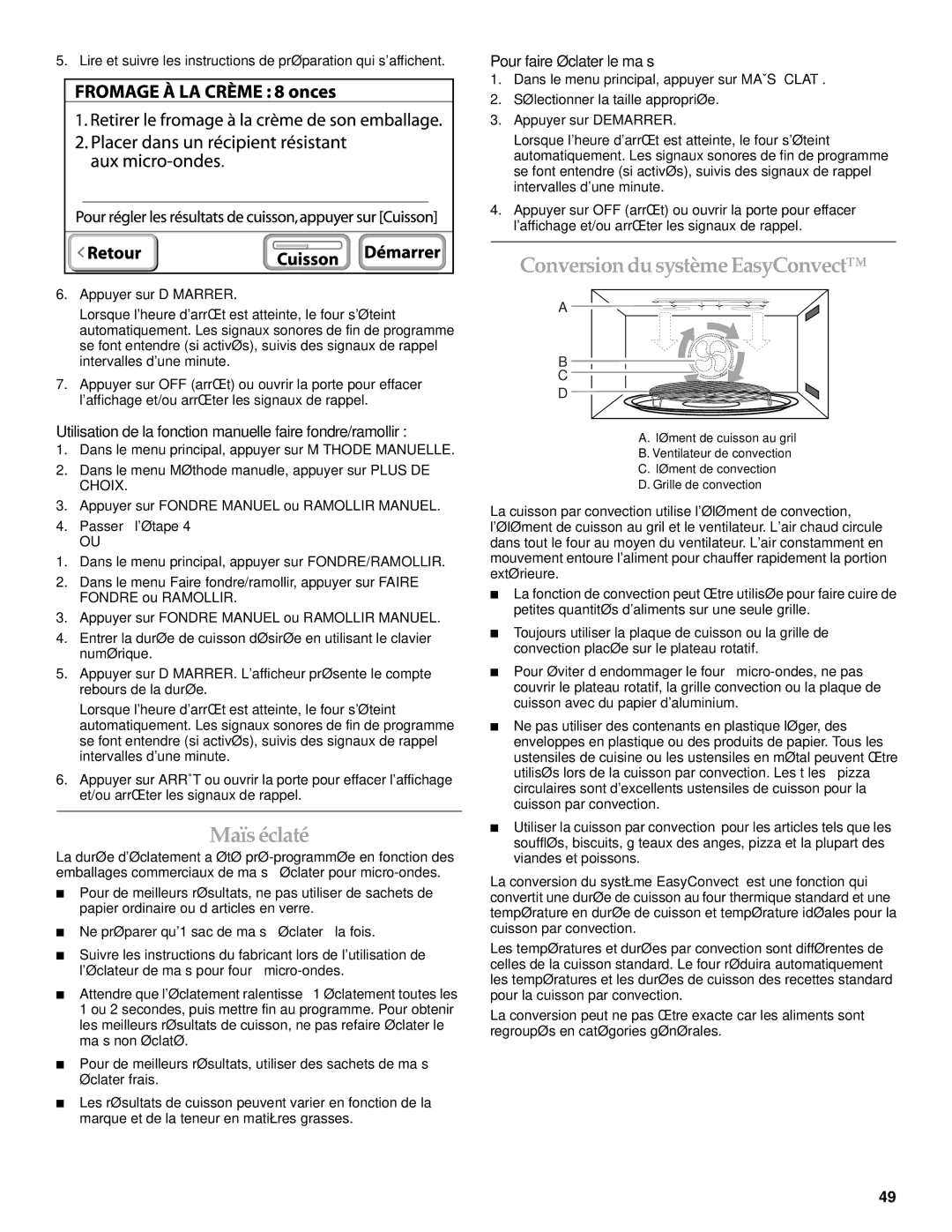 KitchenAid KEHU309 manual Maïs éclaté, Conversion du systèmeEasyConvect, Pour faire éclater le maïs 