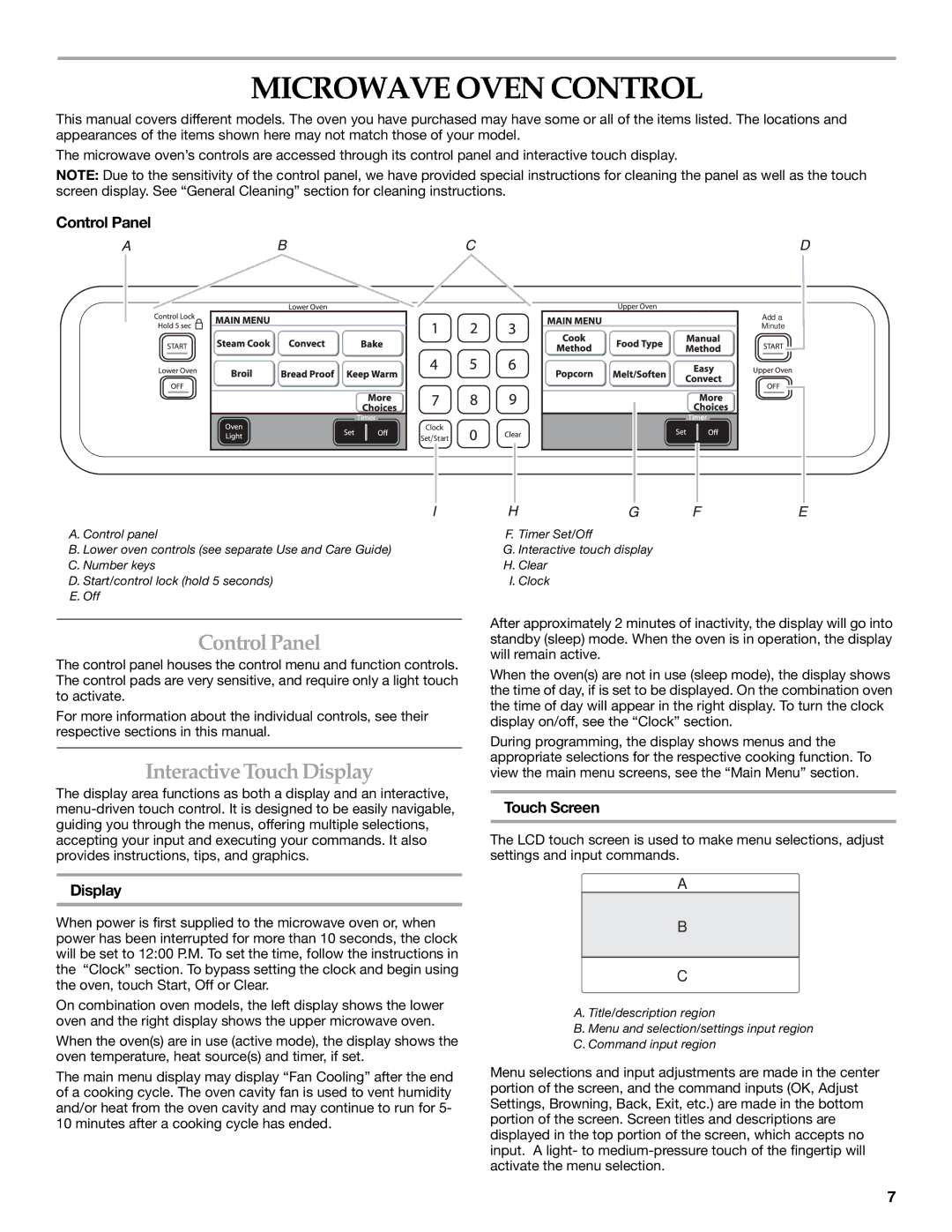 KitchenAid KEHU309 manual Microwave Oven Control, Control Panel, Interactive TouchDisplay 