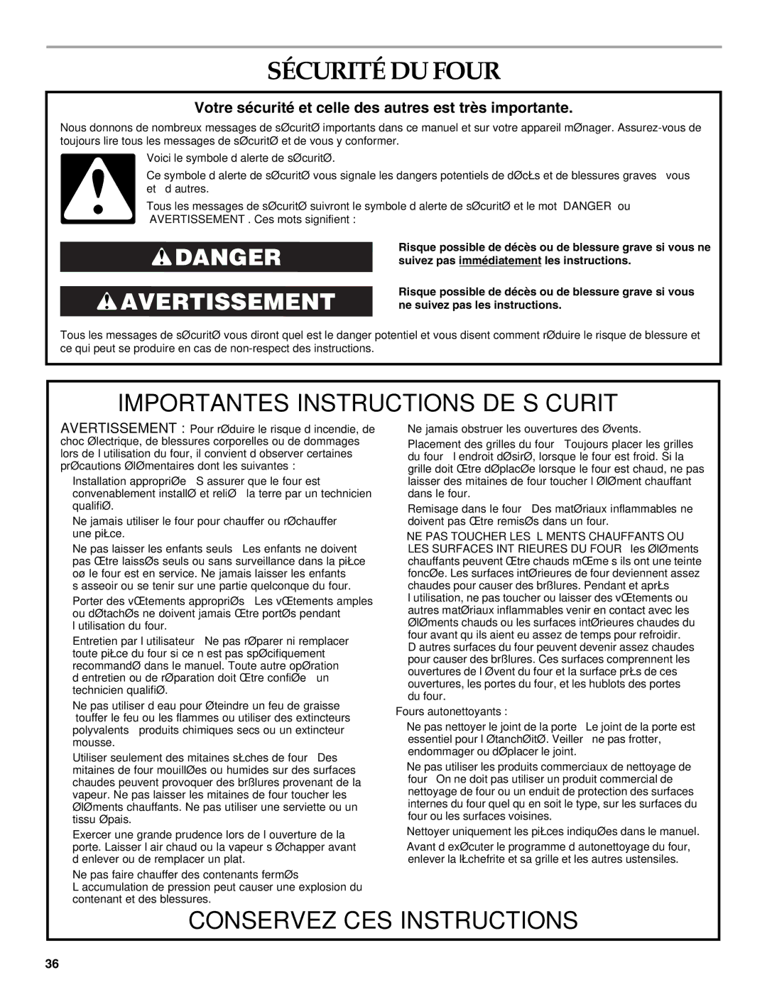 KitchenAid KEHU309 manual Sécurité DU Four, Votre sécurité et celle des autres est très importante 