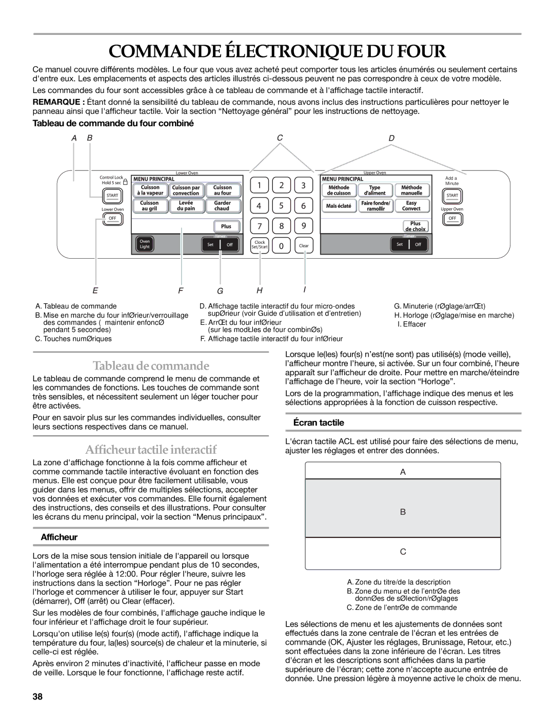 KitchenAid KEHU309 manual Commande Électronique DU Four, Tableaudecommande, Afficheurtactile interactif 