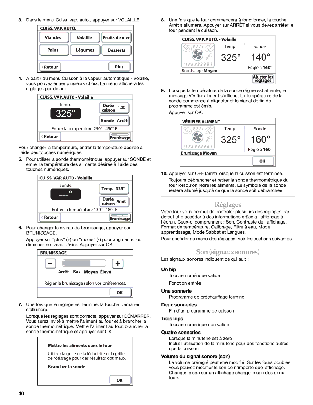 KitchenAid KEHU309 manual Réglages, Sonsignauxsonores 