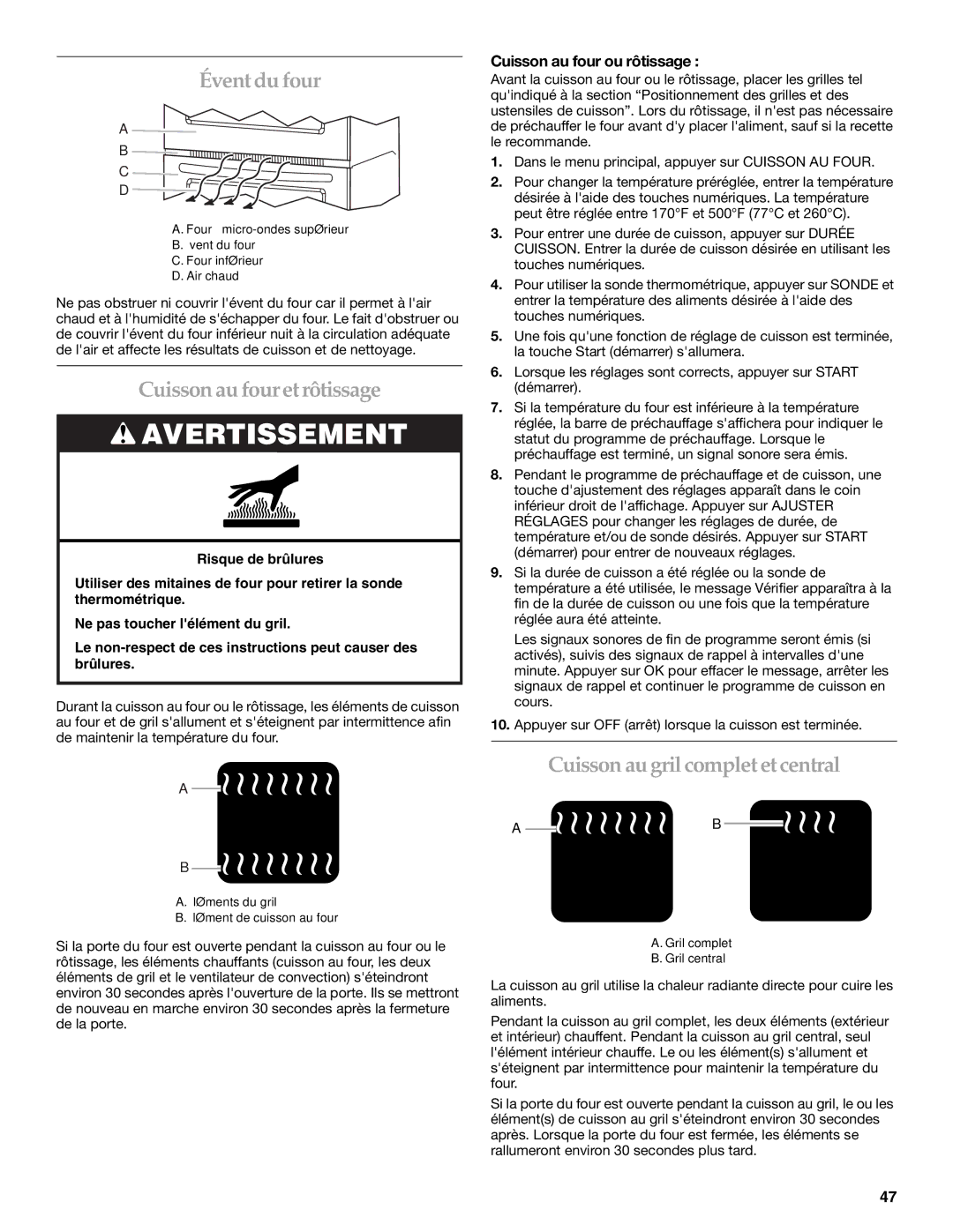 KitchenAid KEHU309 Éventdufour, Cuissonaufouretrôtissage, Cuissonaugrilcompletetcentral, Cuisson au four ou rôtissage 