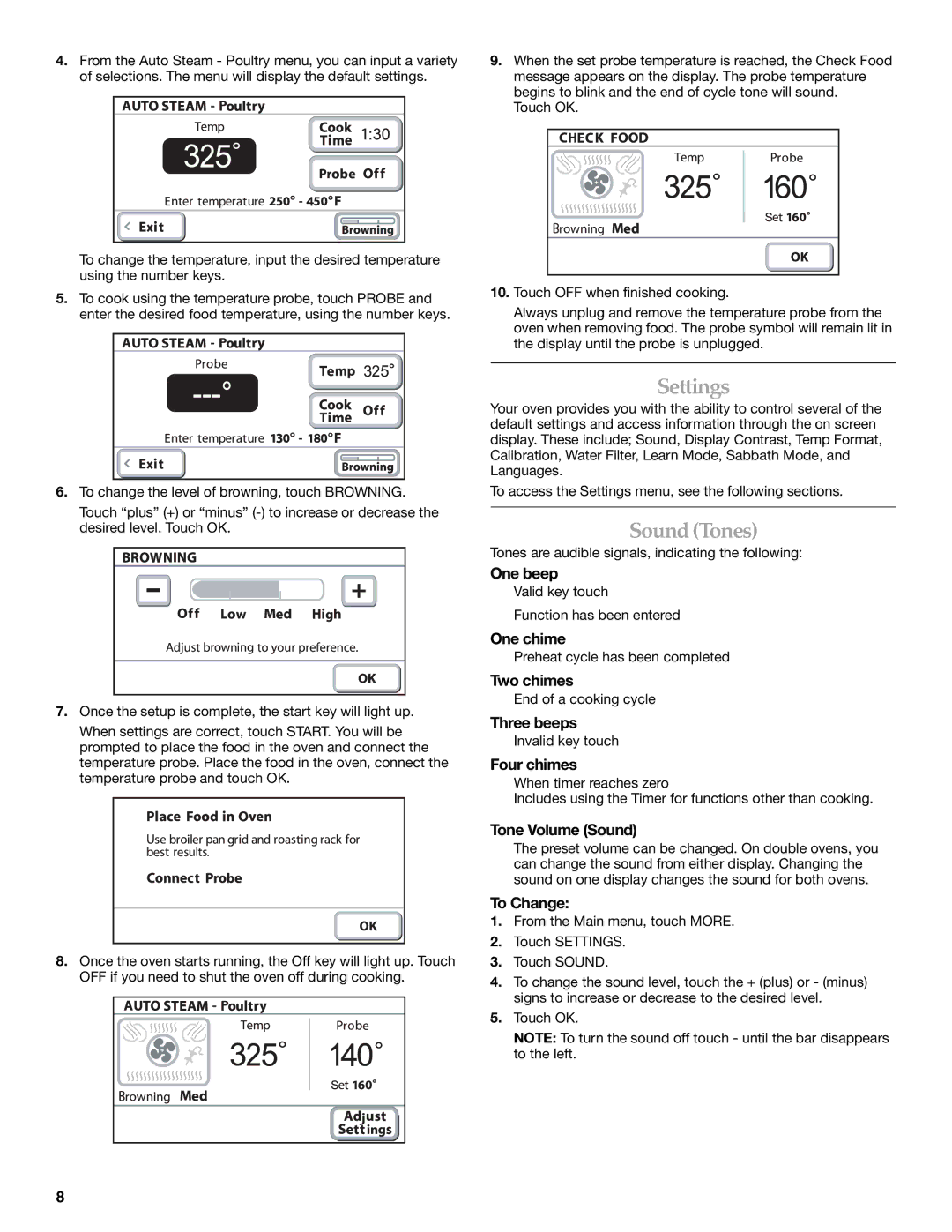 KitchenAid KEHU309 manual Settings, SoundTones 