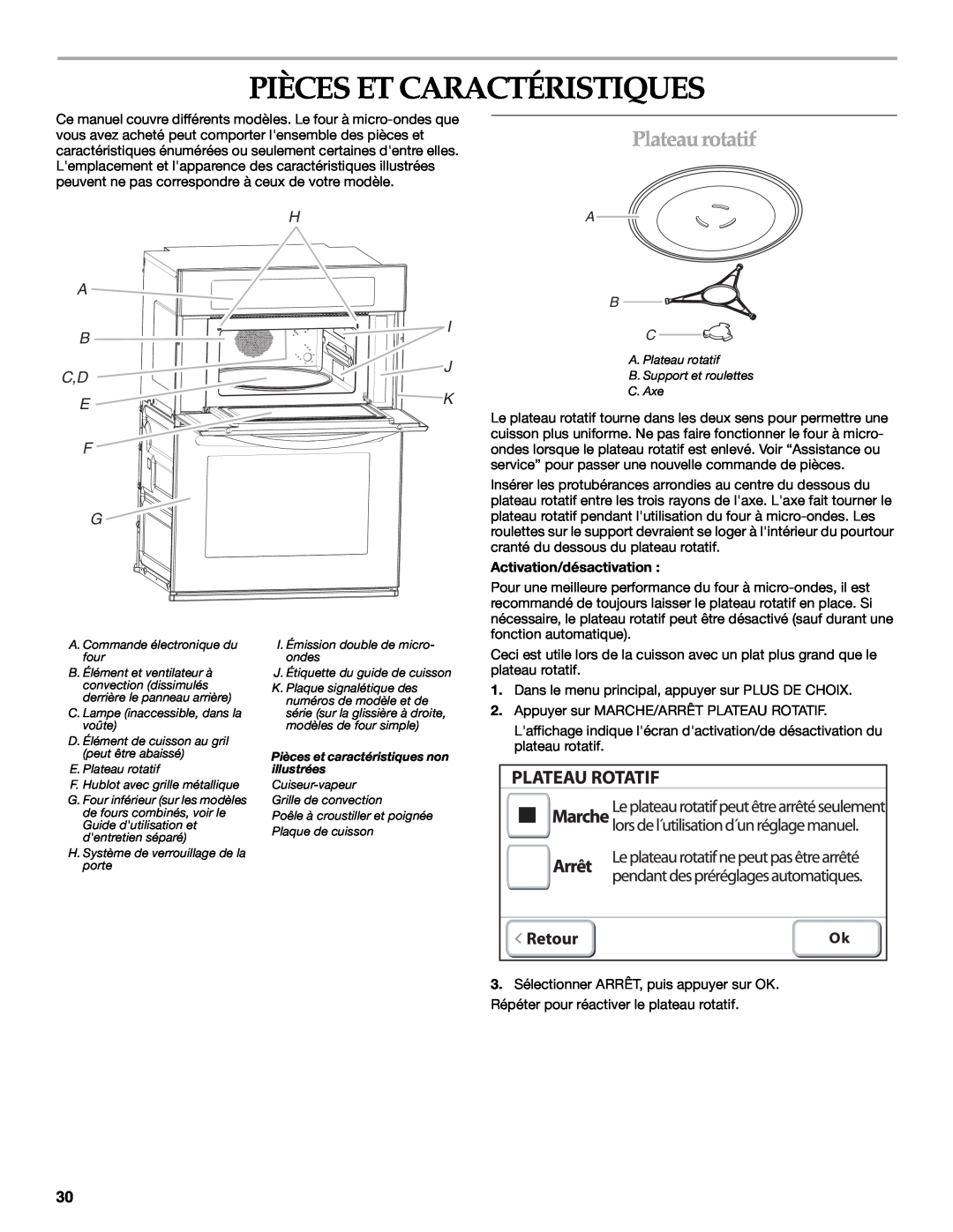 KitchenAid KEHU309 manual Pièces Et Caractéristiques, Plateau rotatif 