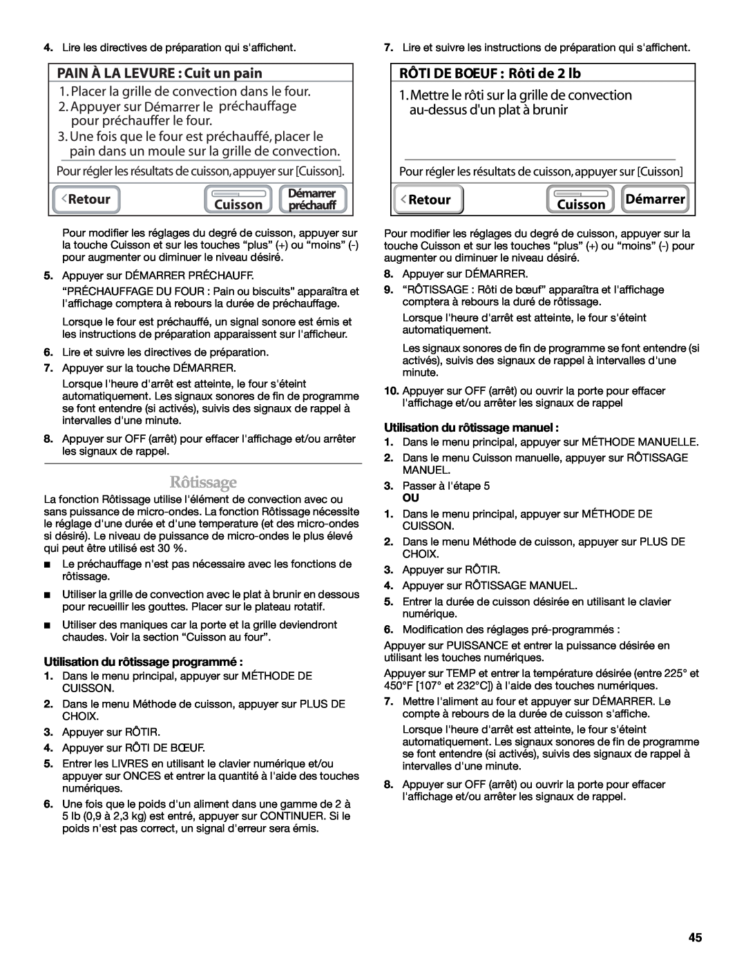 KitchenAid KEHU309 manual Rôtissage, Utilisation du rôtissage programmé, Utilisation du rôtissage manuel 