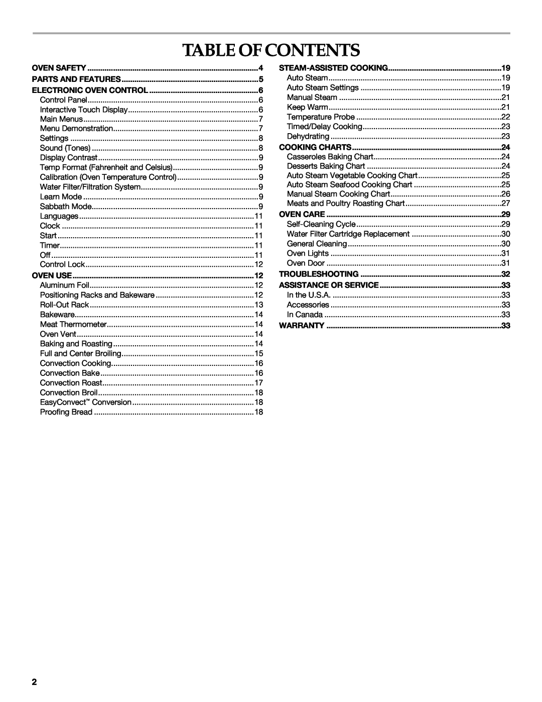 KitchenAid KEHU309 manual Table Of Contents 