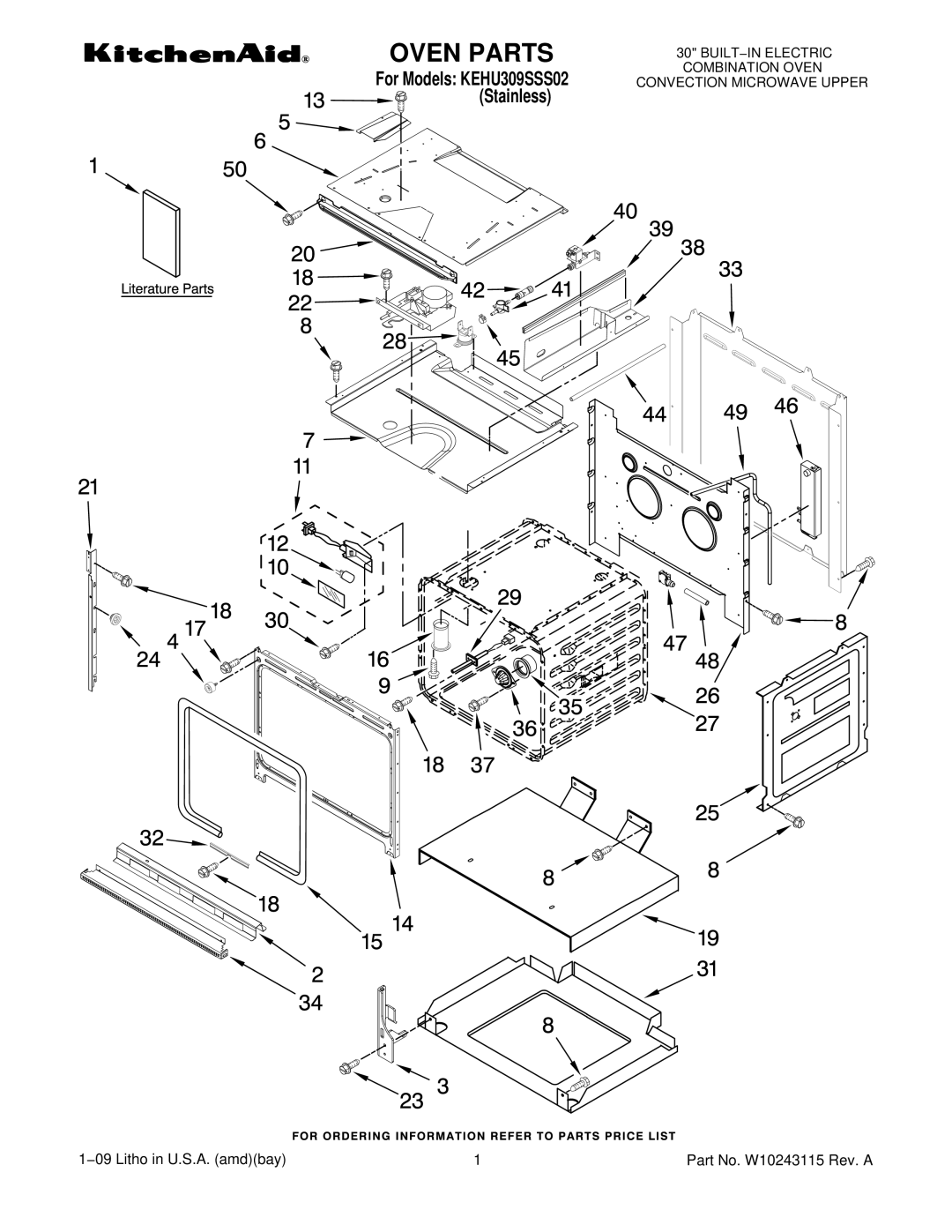 KitchenAid KEHU309SSS02 manual Oven Parts 