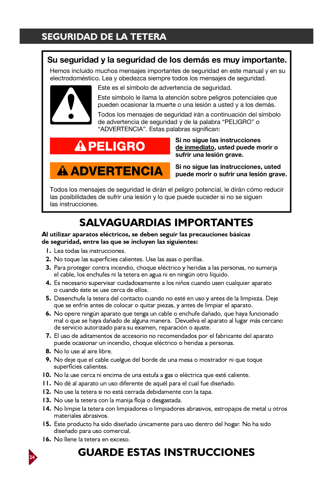 KitchenAid KEK1522 manual Seguridad DE LA Tetera, Su seguridad y la seguridad de los demás es muy importante 