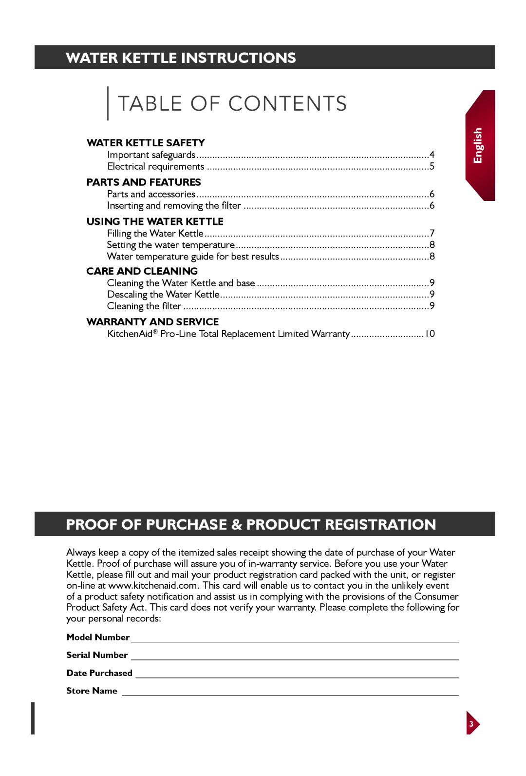 KitchenAid KEK1522 manual Table of Contents 