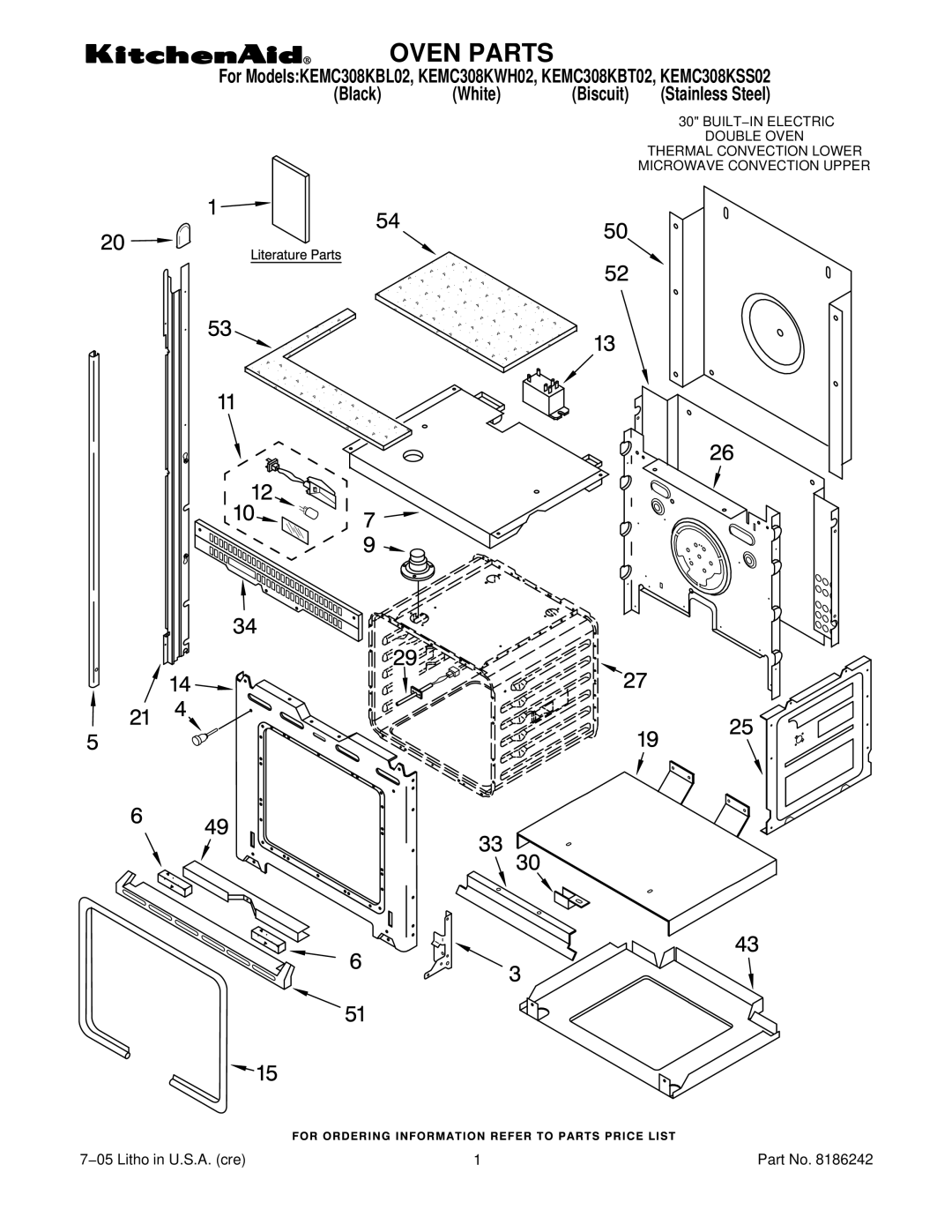 KitchenAid KEMC308KSS02, KEMC308KBT02, KEMC308KBL02, KEMC308KWH02 manual Oven Parts 