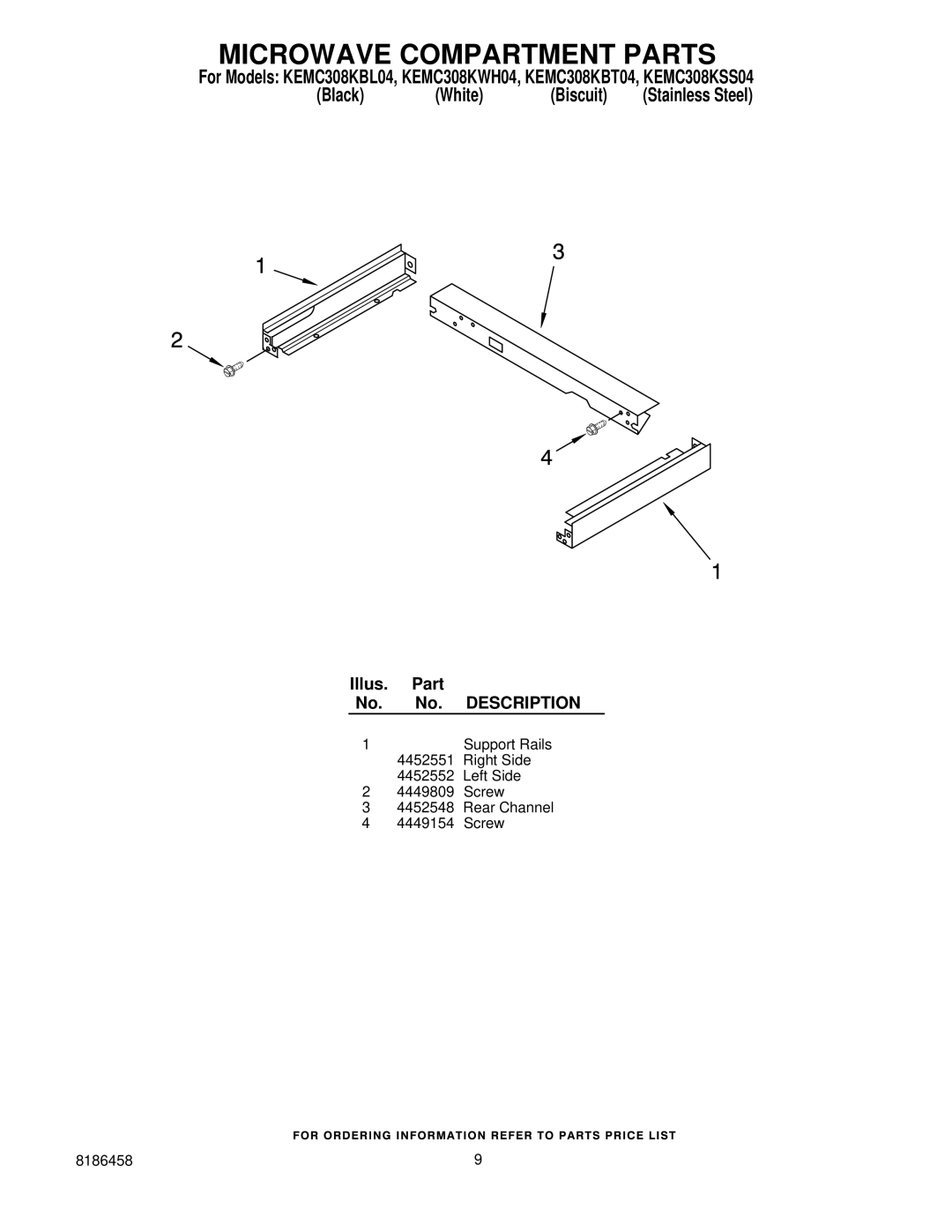 KitchenAid KEMC308KSS04, KEMC308KBT04, KEMC308KBL04, KEMC308KWH04 manual Microwave Compartment Parts 