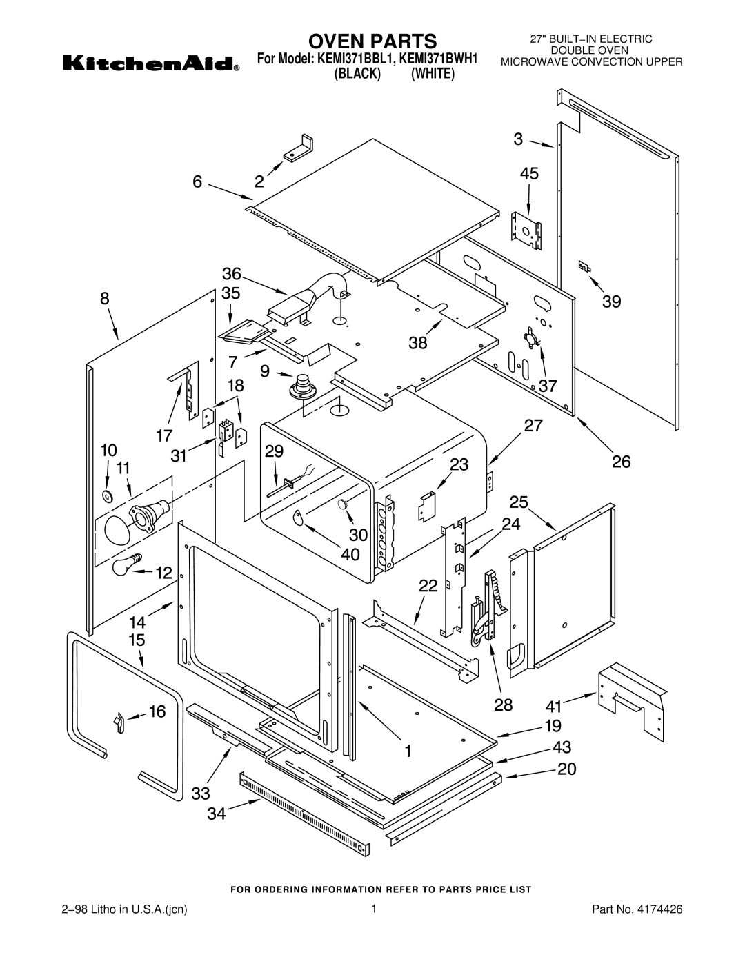 KitchenAid KEMI371BWH1, KEMI371BBL1 manual Oven Parts 