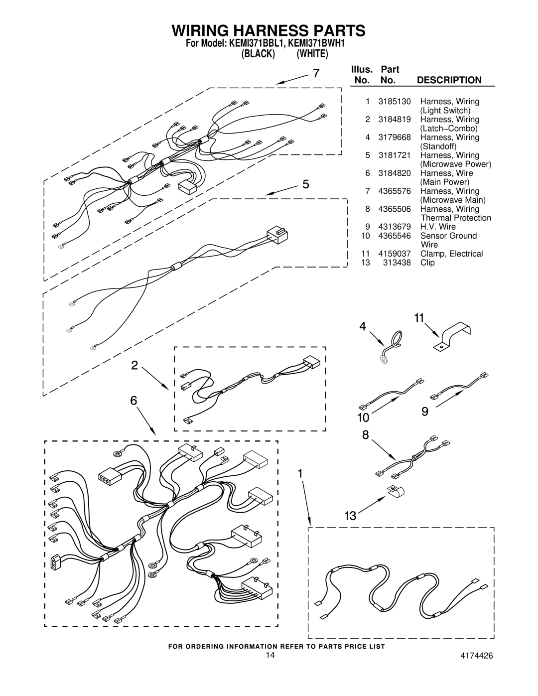 KitchenAid KEMI371BBL1, KEMI371BWH1 manual Wiring Harness Parts 