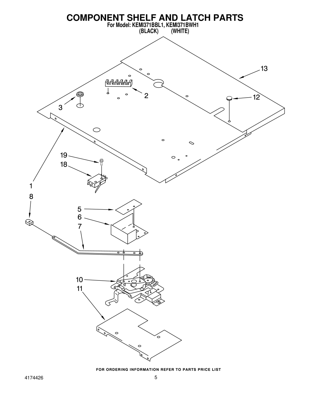 KitchenAid KEMI371BWH1, KEMI371BBL1 manual Component Shelf and Latch Parts 