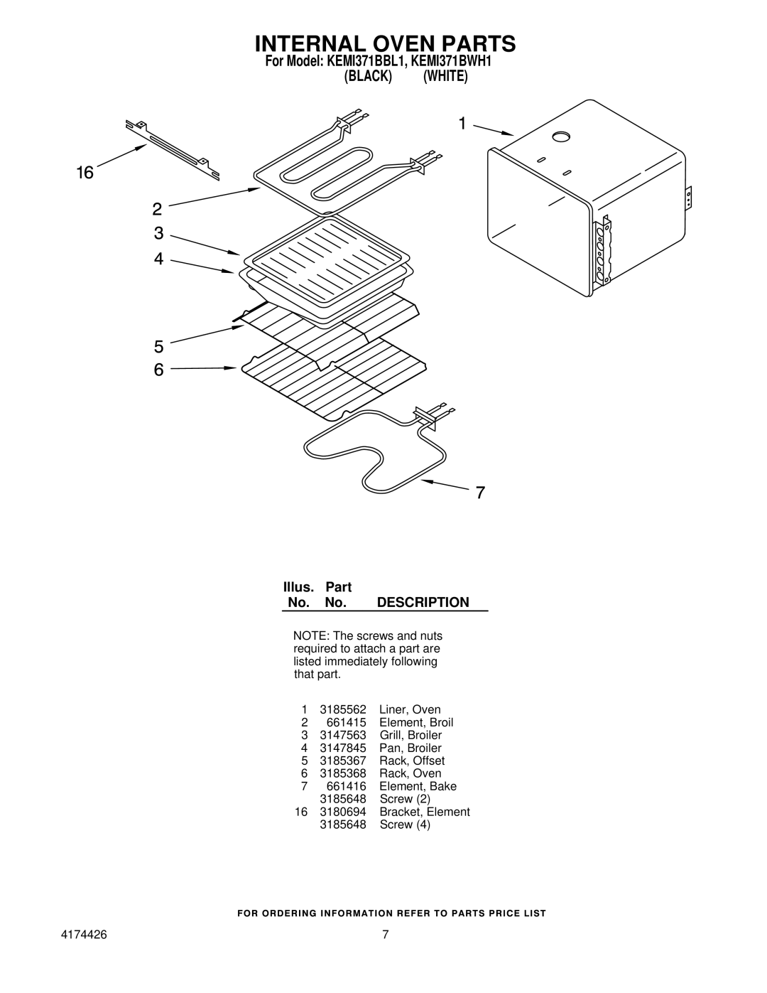 KitchenAid KEMI371BWH1, KEMI371BBL1 manual Internal Oven Parts 