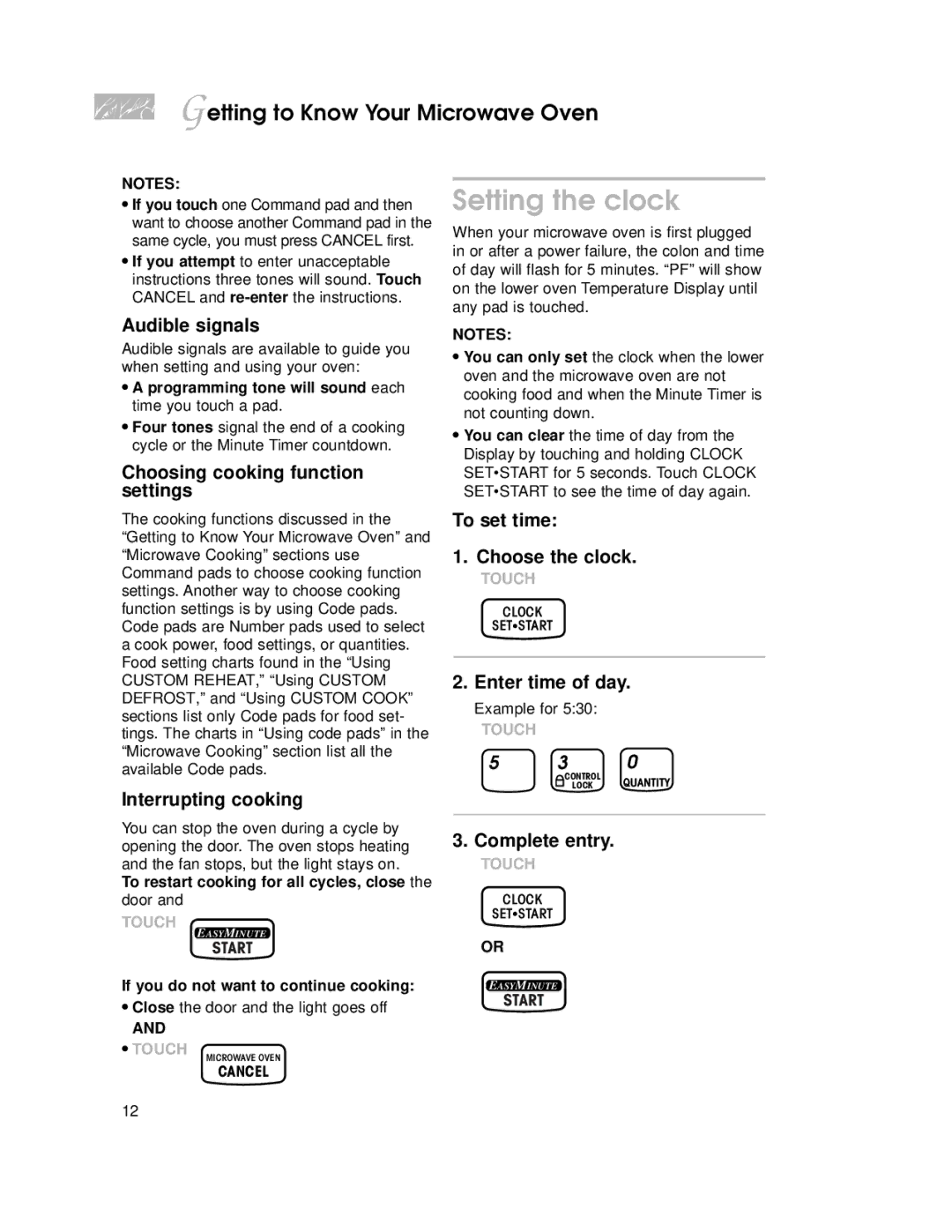 KitchenAid KEMI371G, KEMI301G warranty Setting the clock 