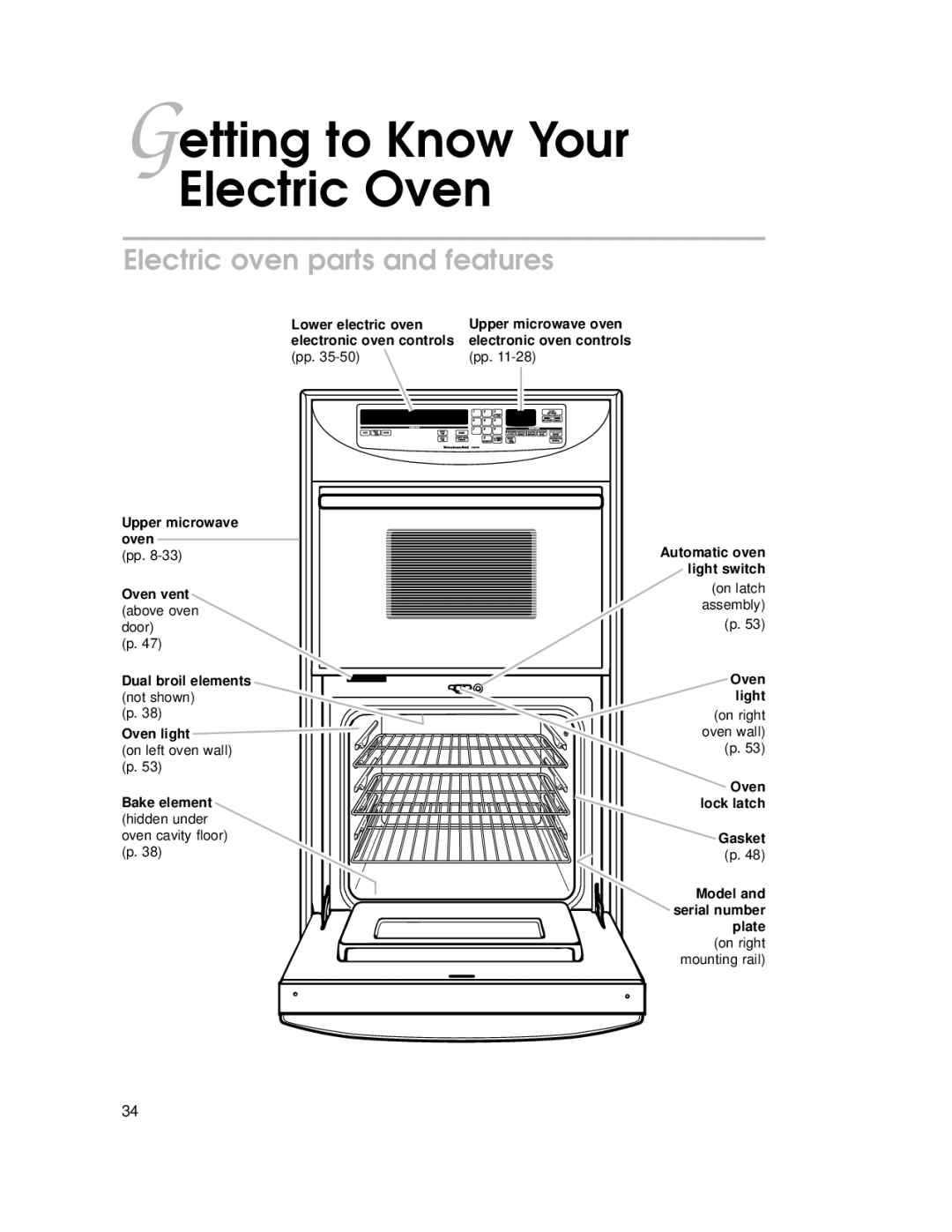 KitchenAid KEMI371G, KEMI301G warranty Getting to Know Your Electric Oven, Electric oven parts and features 