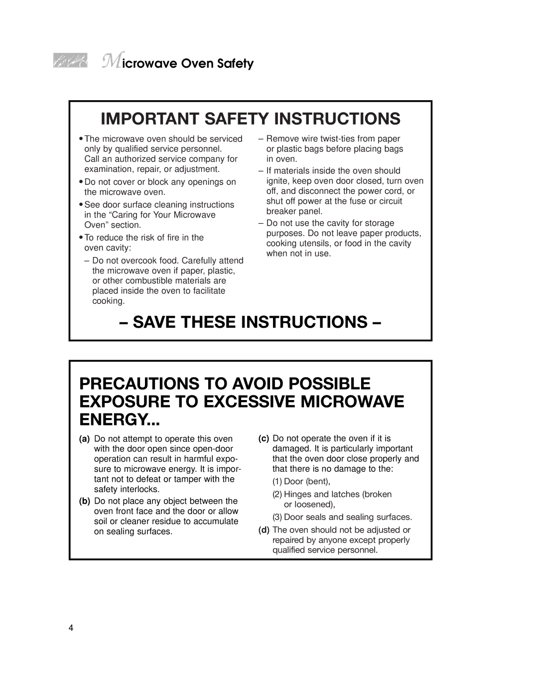 KitchenAid KEMI371G, KEMI301G warranty Microwave Oven Safety 